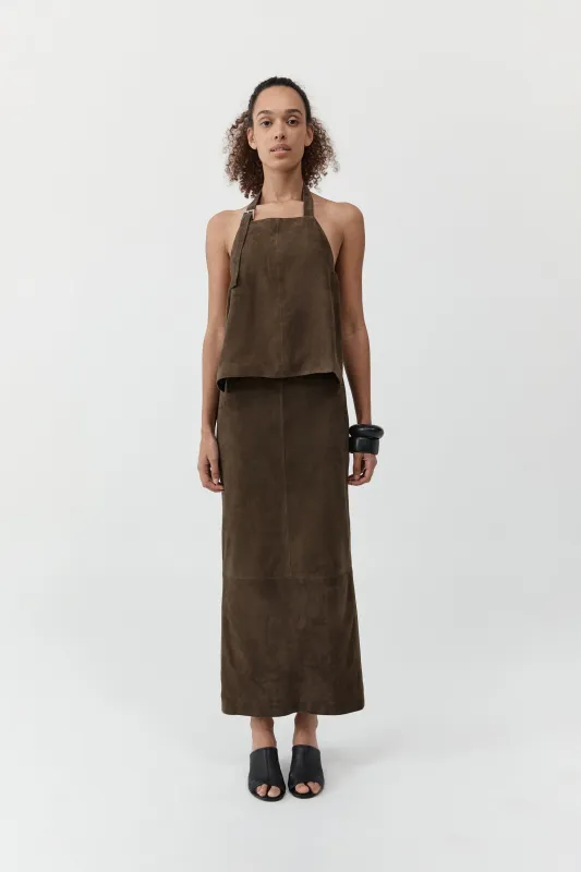 Suede Column Skirt - Khaki made by St. Agni
