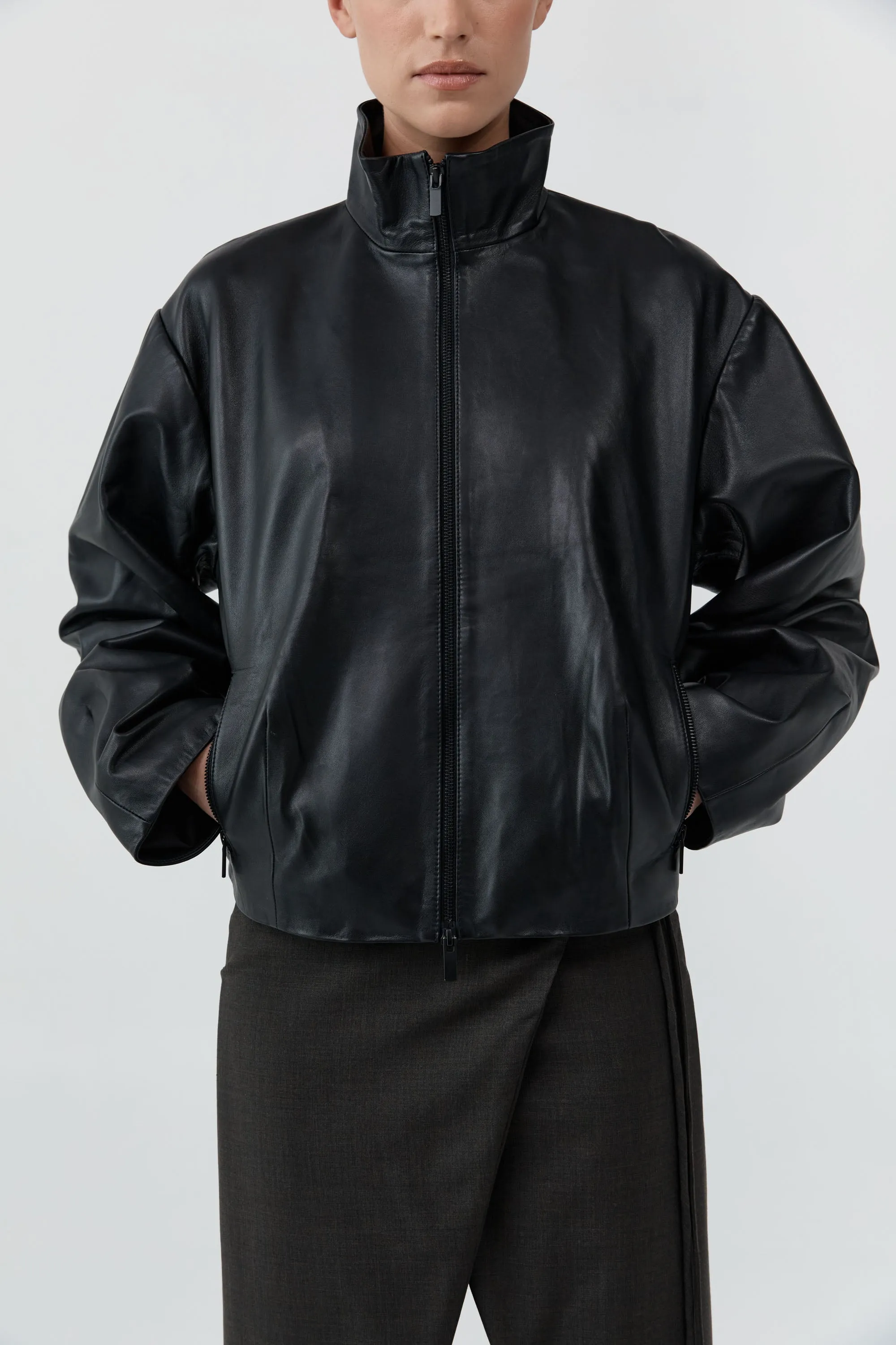 Cocoon Zip Leather Jacket - Black sold by St. Agni product image thumbnail 2