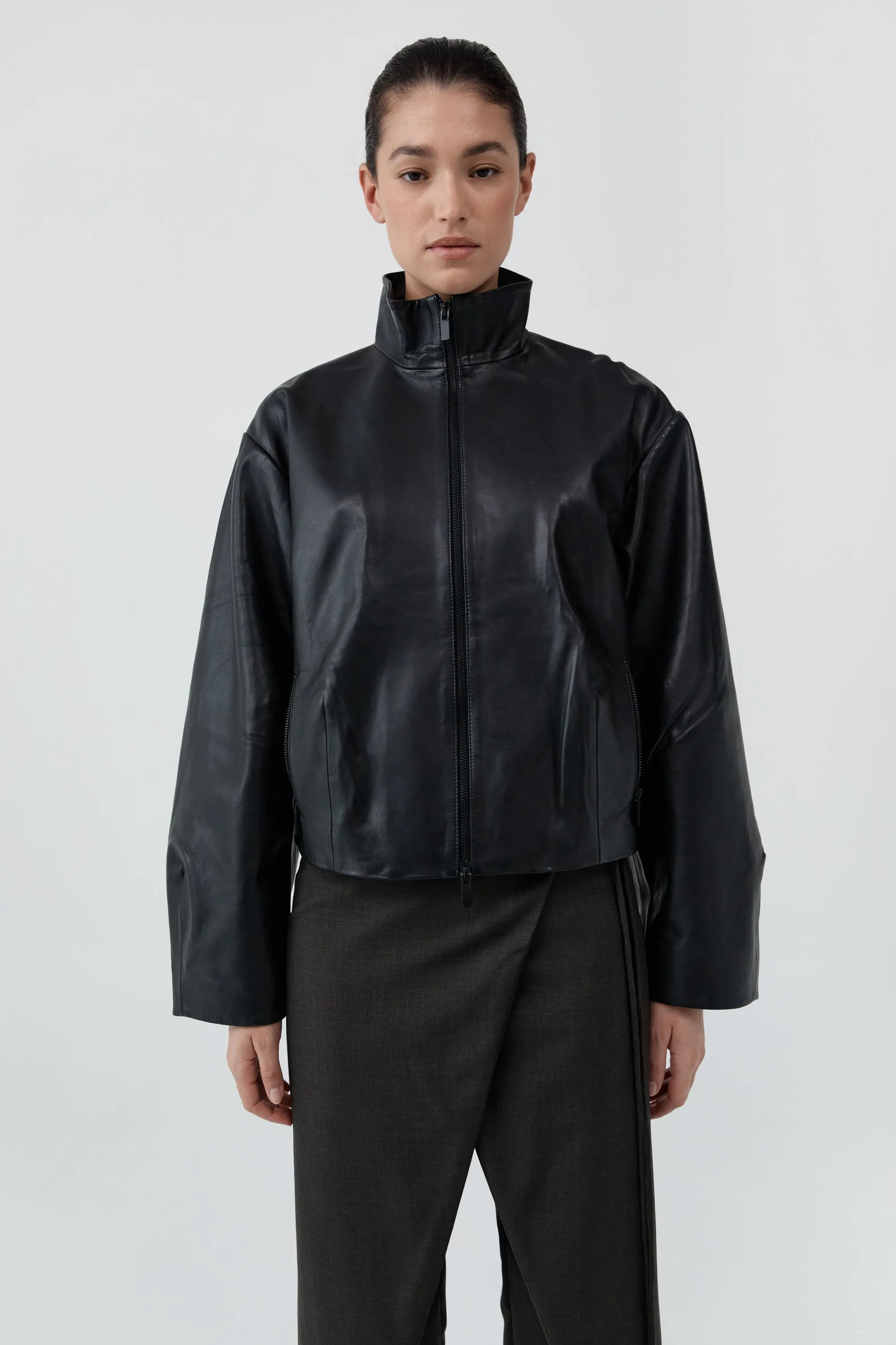 Cocoon Zip Leather Jacket - Black sold by St. Agni