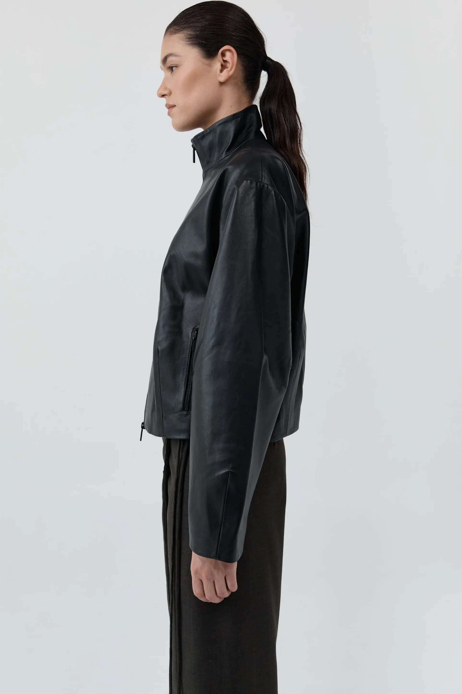 Cocoon Zip Leather Jacket - Black sold by St. Agni product image thumbnail 5