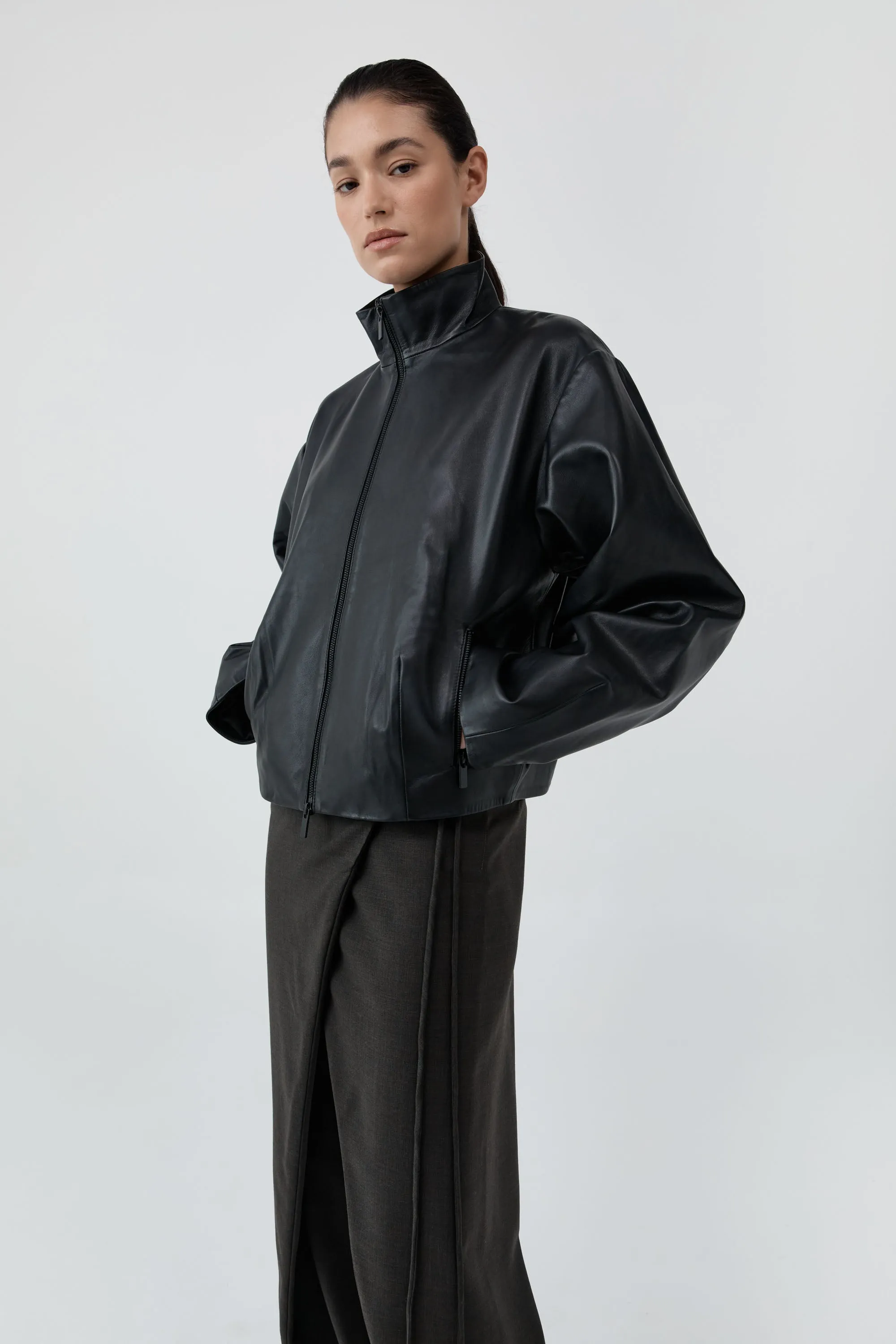 Cocoon Zip Leather Jacket - Black sold by St. Agni product image thumbnail 4