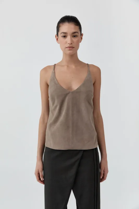 Suede Low Back Tie Top - Earth made by St. Agni