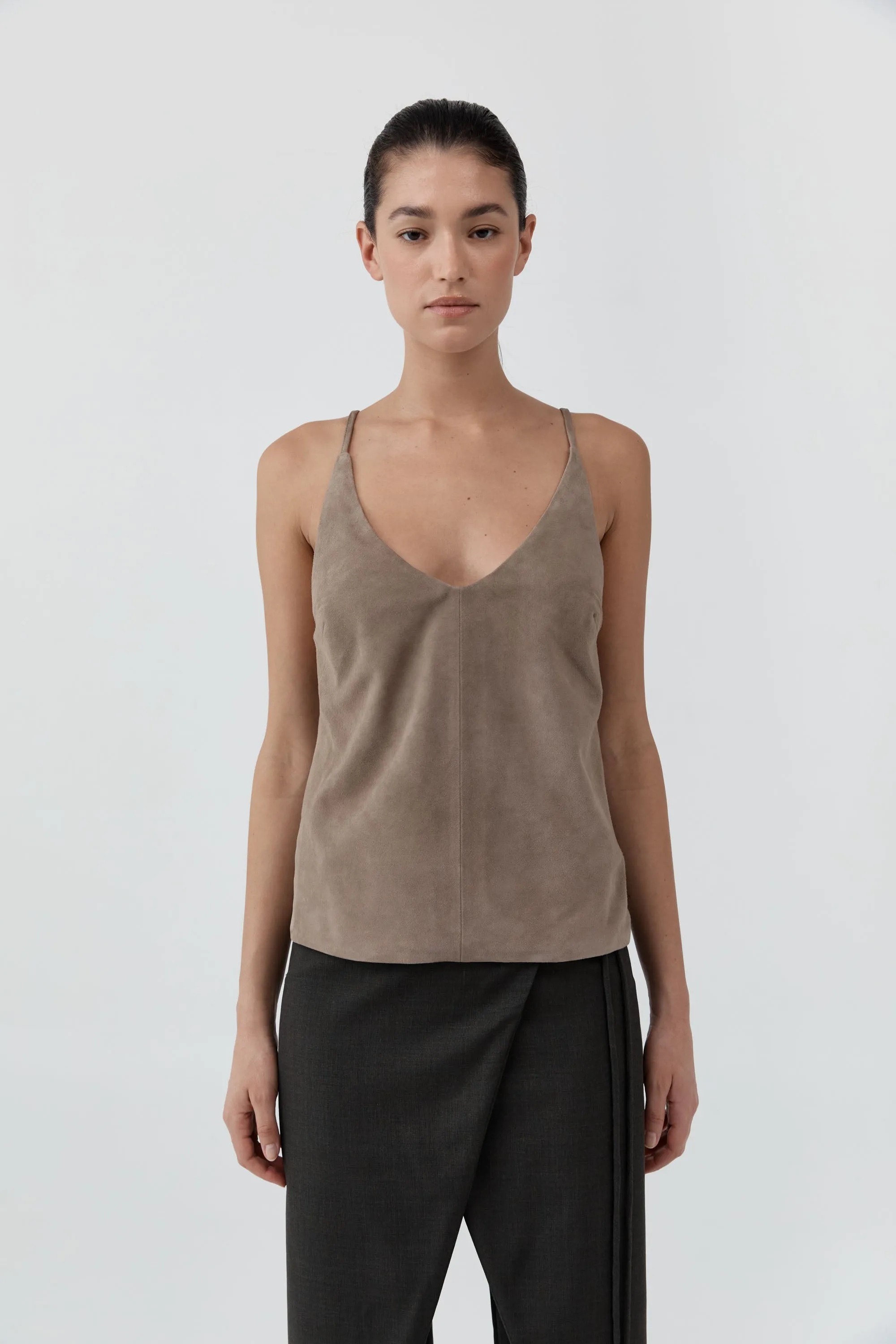 Suede Low Back Tie Top - Earth sold by St. Agni