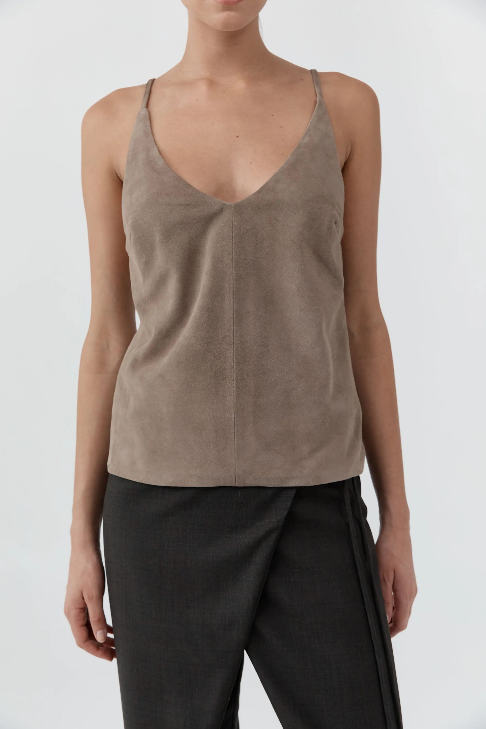 Suede Low Back Tie Top - Earth sold by St. Agni product image thumbnail 3