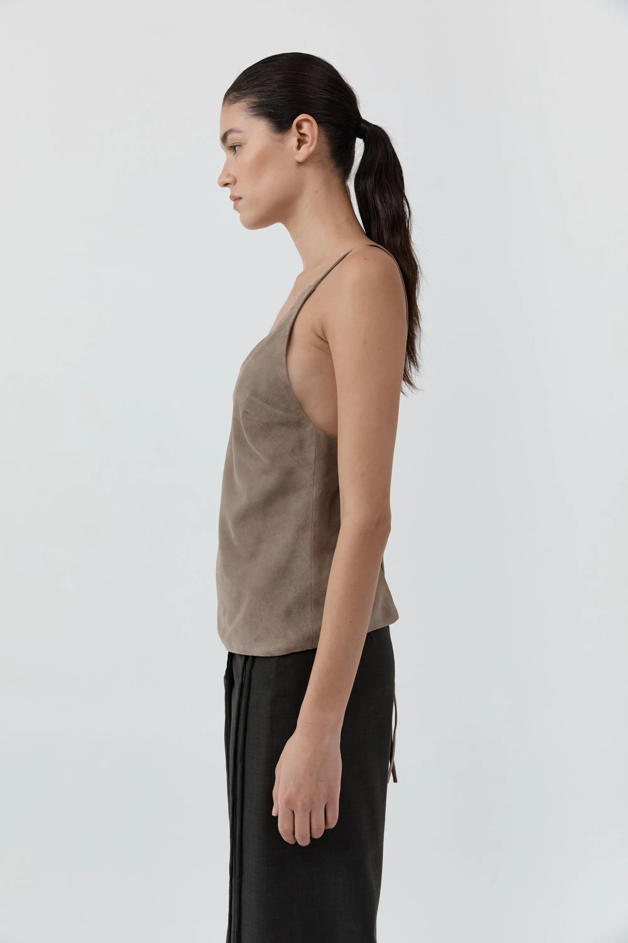 Suede Low Back Tie Top - Earth sold by St. Agni product image thumbnail 5