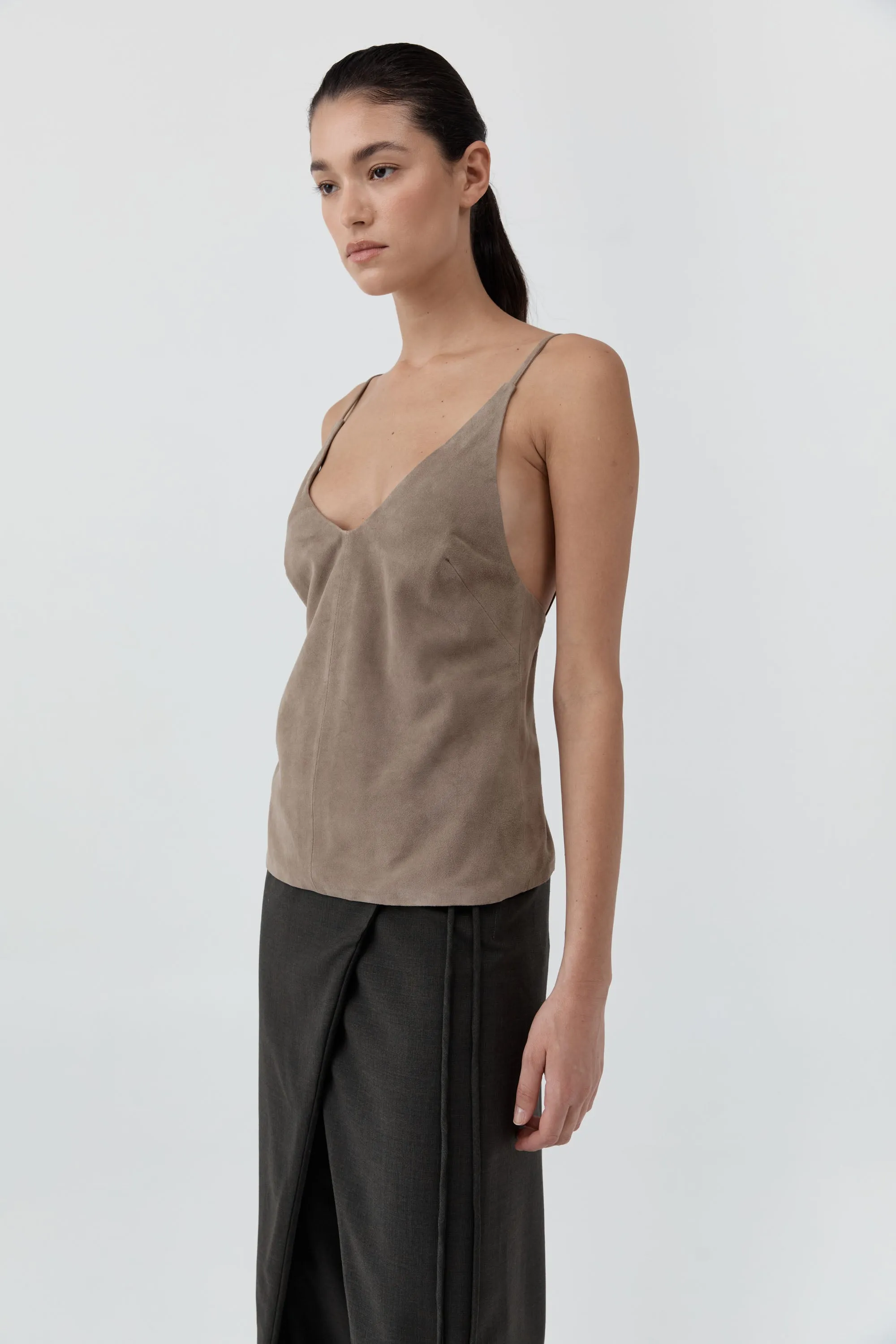 Suede Low Back Tie Top - Earth sold by St. Agni product image thumbnail 4