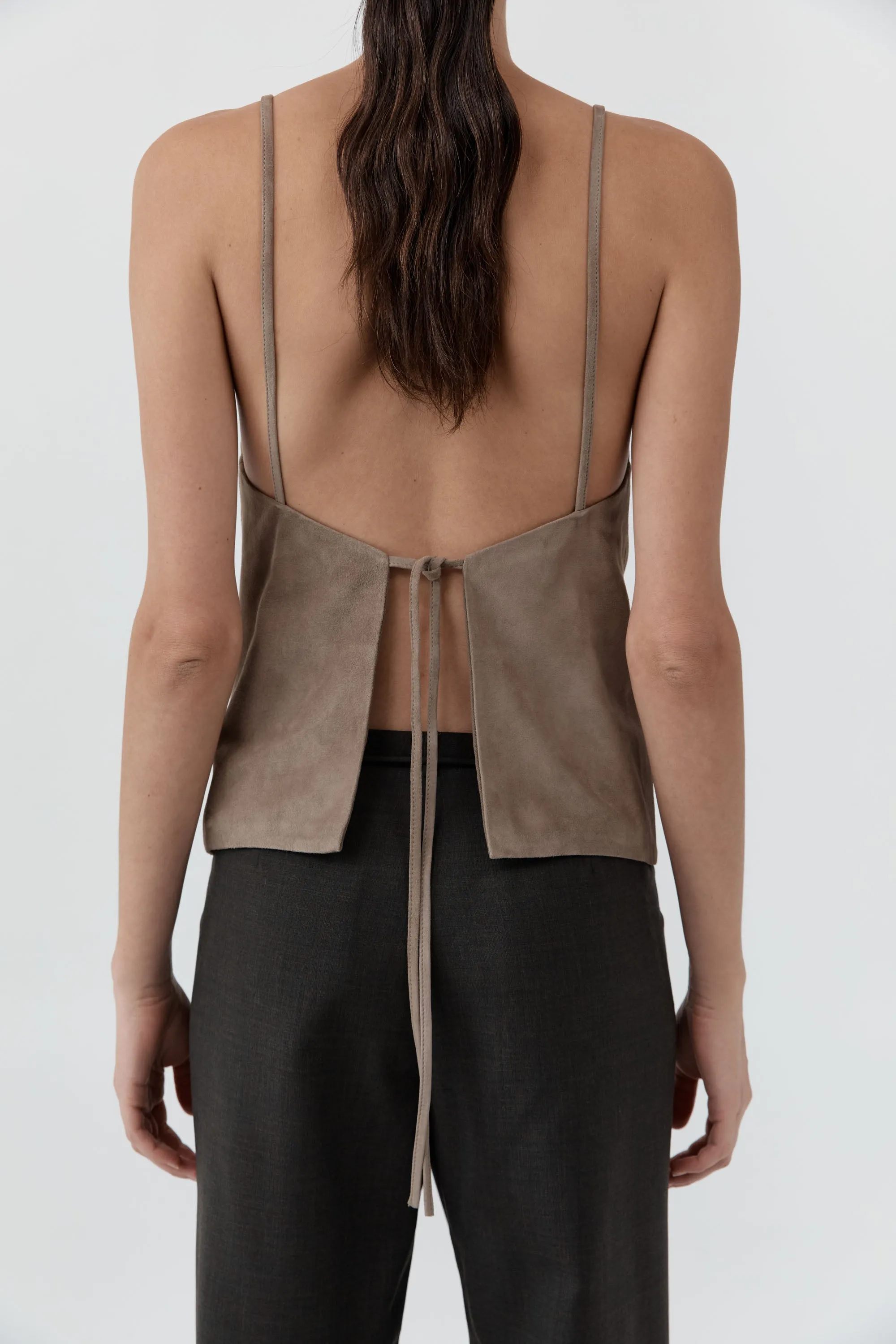 Suede Low Back Tie Top - Earth sold by St. Agni product image thumbnail 2
