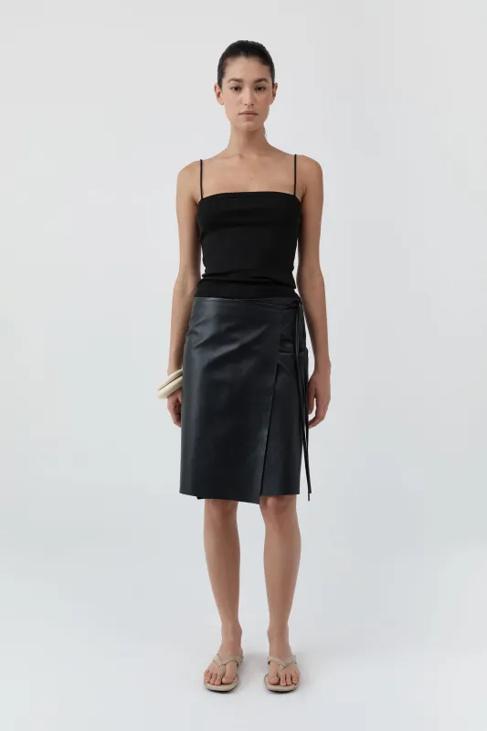Leather Everyday Wrap Skirt - Black made by St. Agni