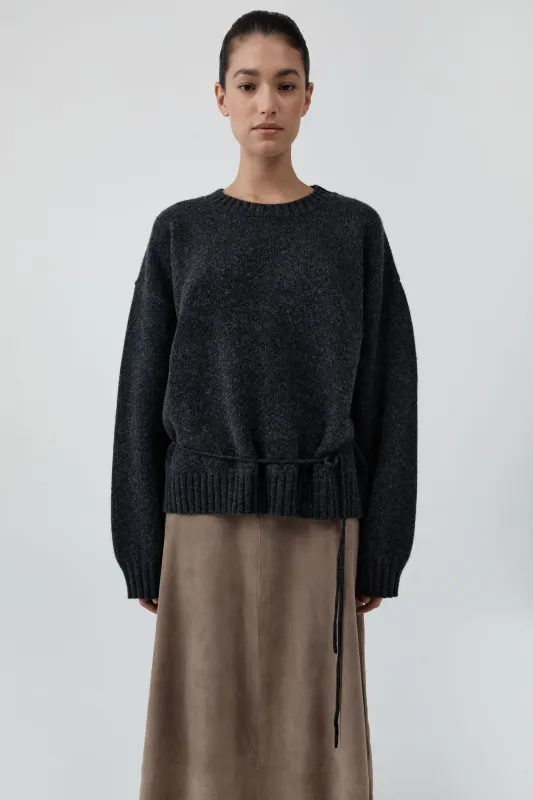 Wool Crew Neck Jumper - Dark Charcoal Melange made by St. Agni