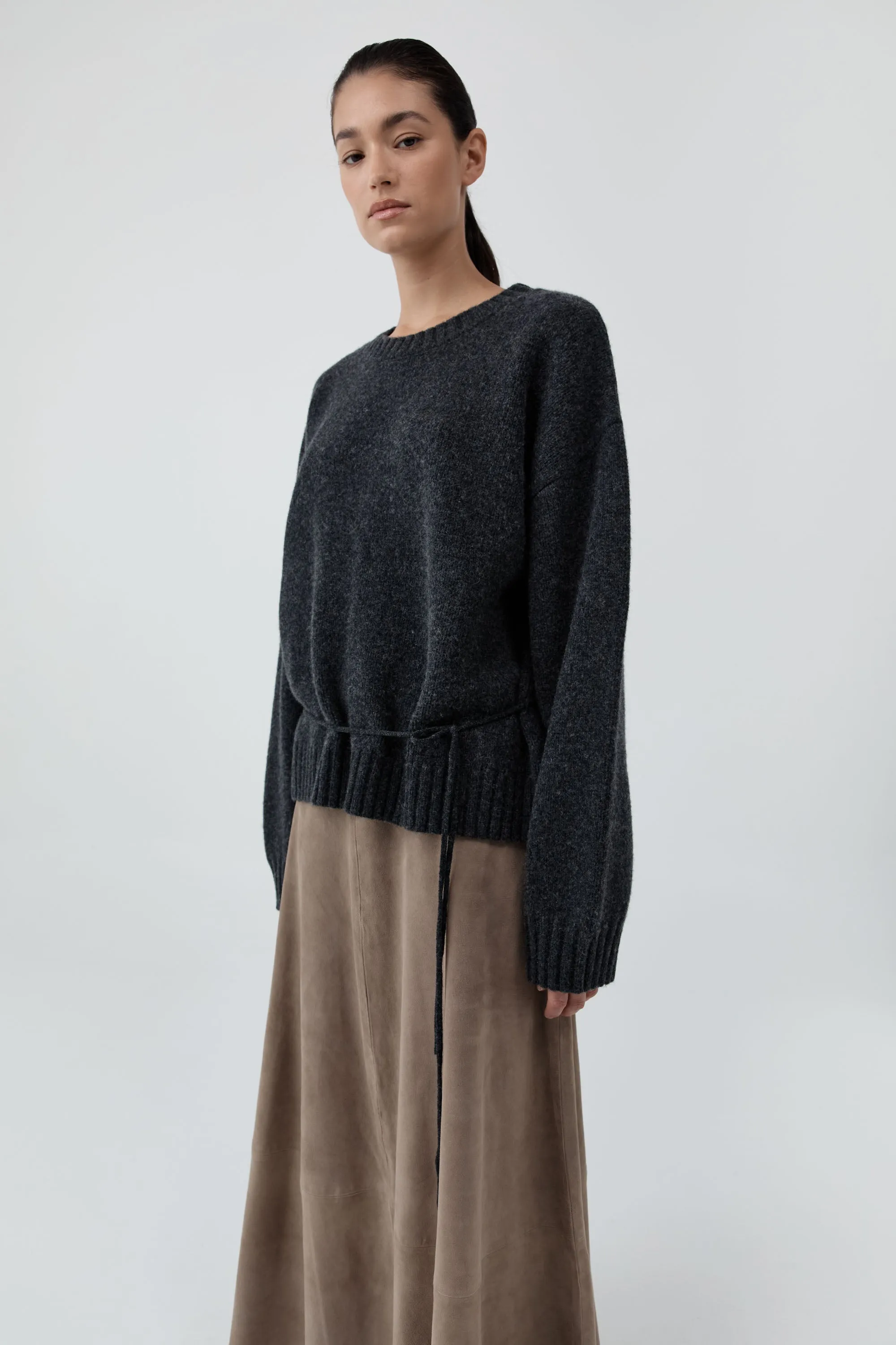 Wool Crew Neck Jumper - Dark Charcoal Melange sold by St. Agni product image thumbnail 5