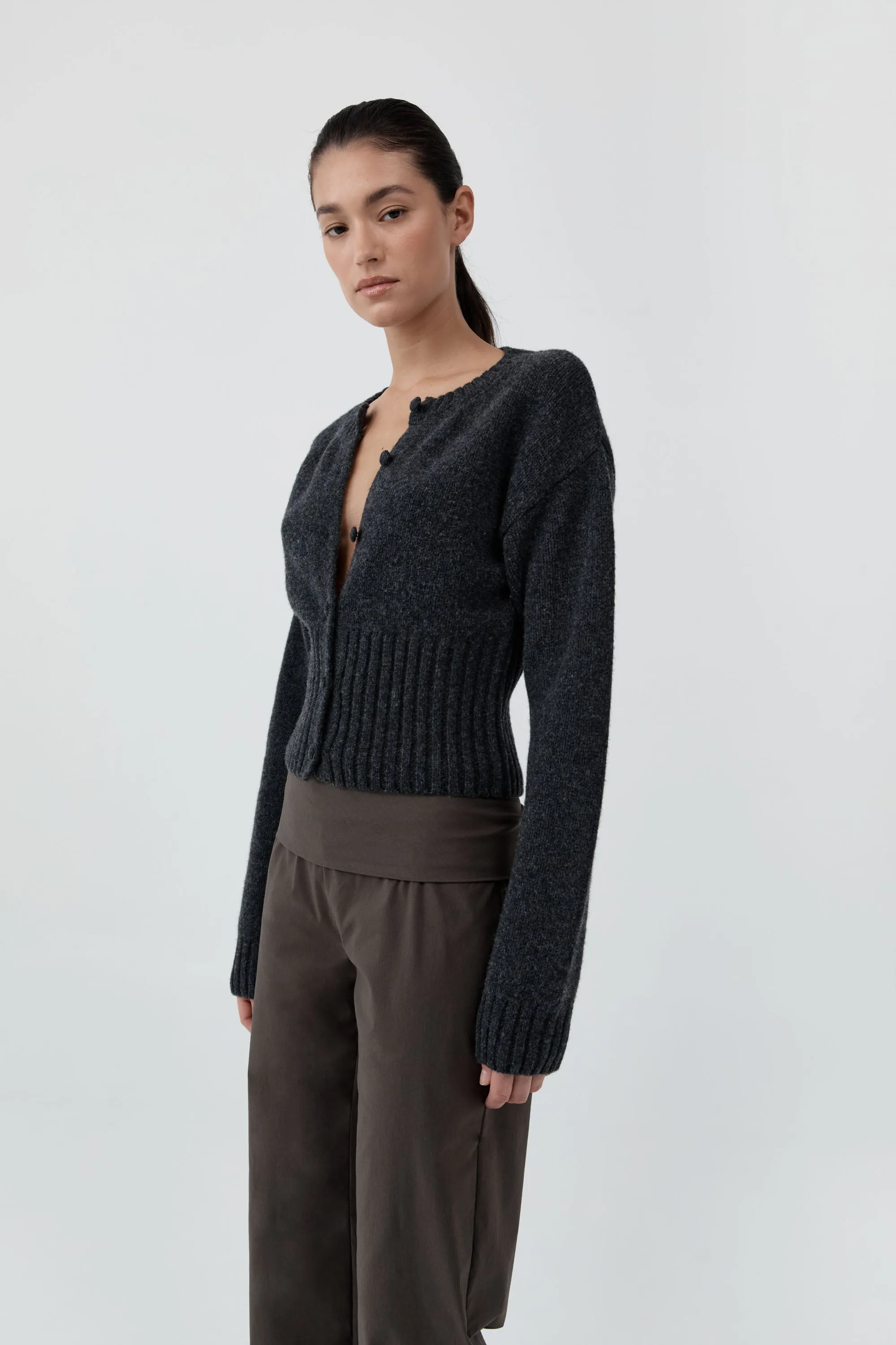 Wool Cardigan - Dark Charcoal Melange sold by St. Agni product image thumbnail 5