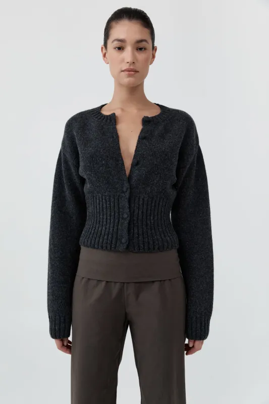 Wool Cardigan - Dark Charcoal Melange made by St. Agni