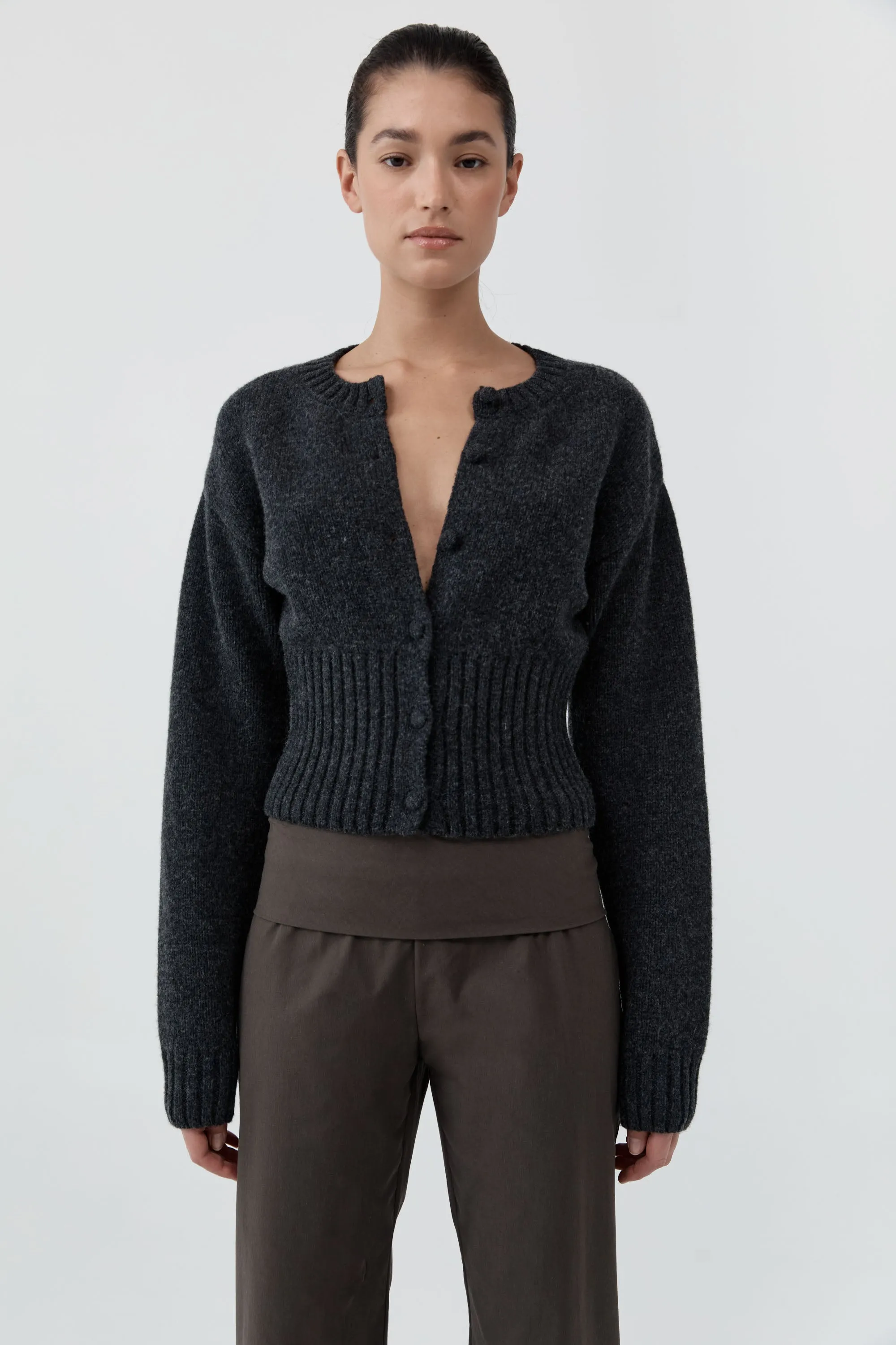 Wool Cardigan - Dark Charcoal Melange sold by St. Agni