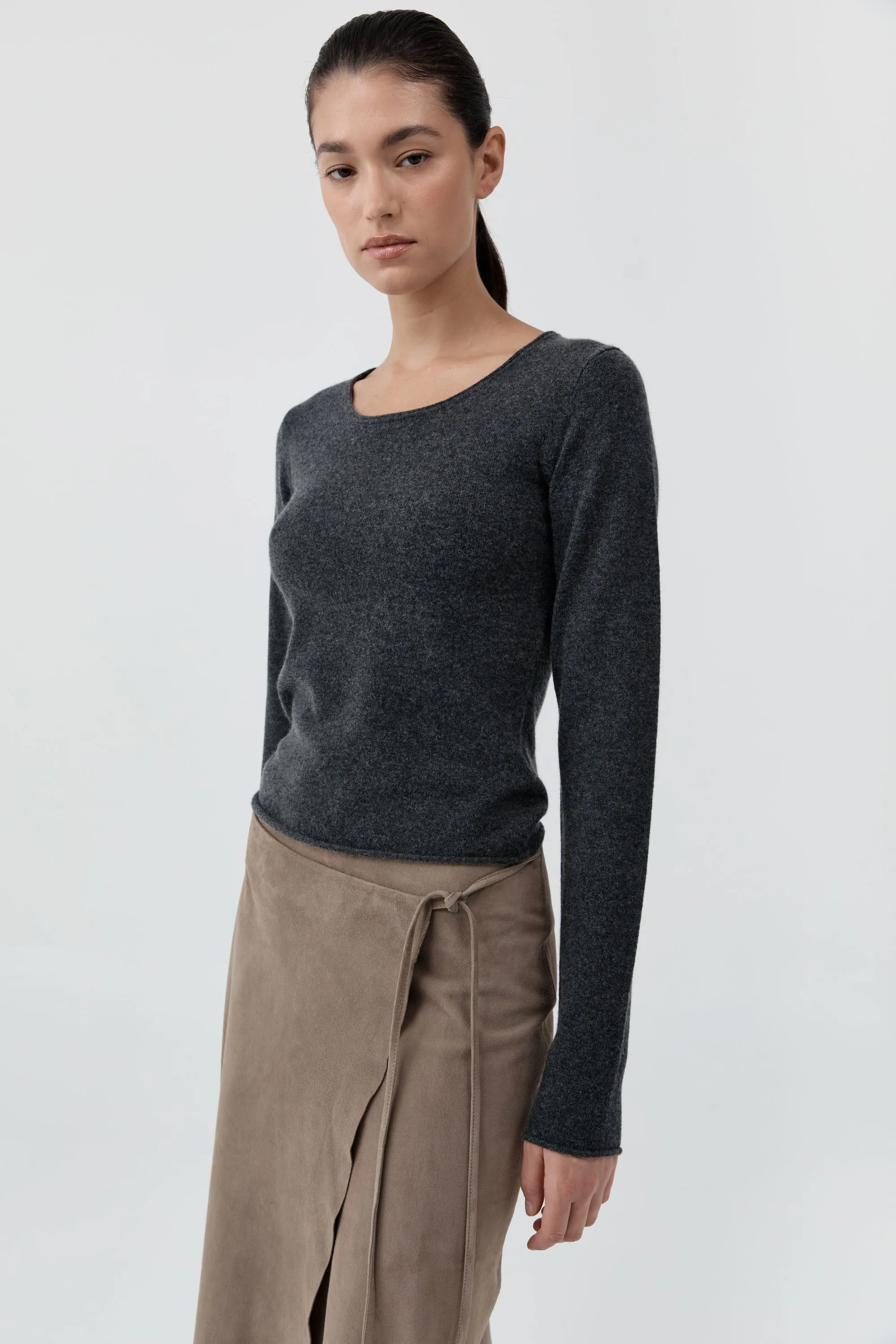 Fine Merino Wool Long Sleeve Top - Charcoal Melange sold by St. Agni product image thumbnail 2