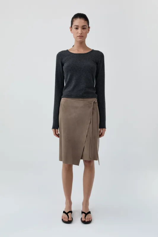 Fine Merino Wool Long Sleeve Top - Charcoal Melange made by St. Agni