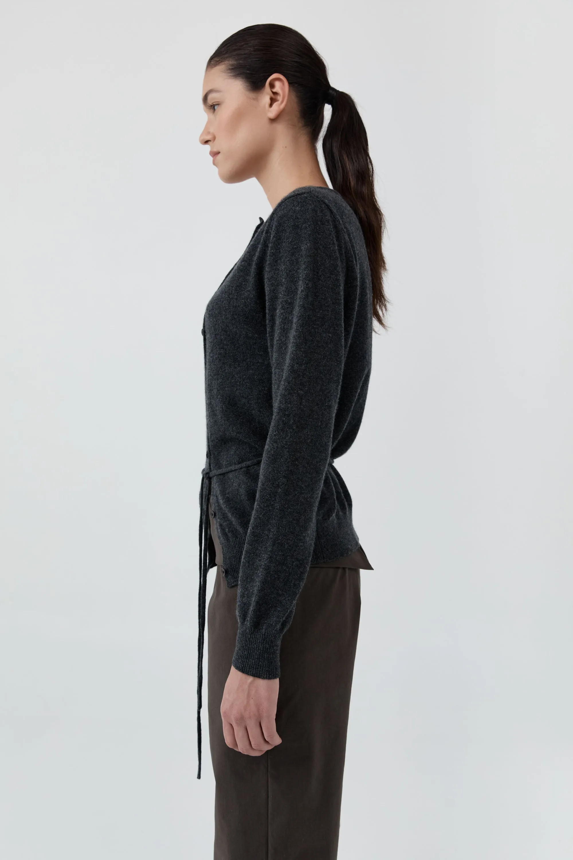 Cashmere Asymm Cardigan - Charcoal Melange sold by St. Agni product image thumbnail 3