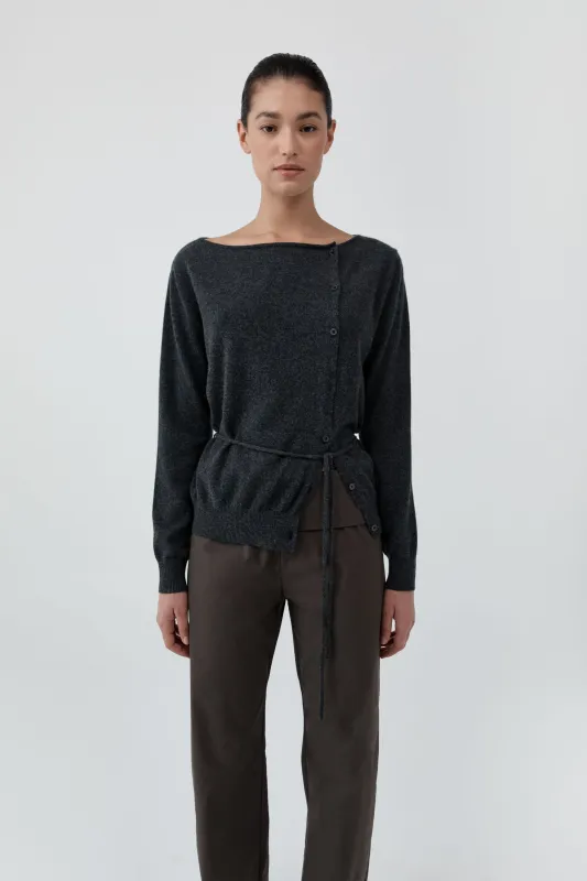 Cashmere Asymm Cardigan - Charcoal Melange made by St. Agni