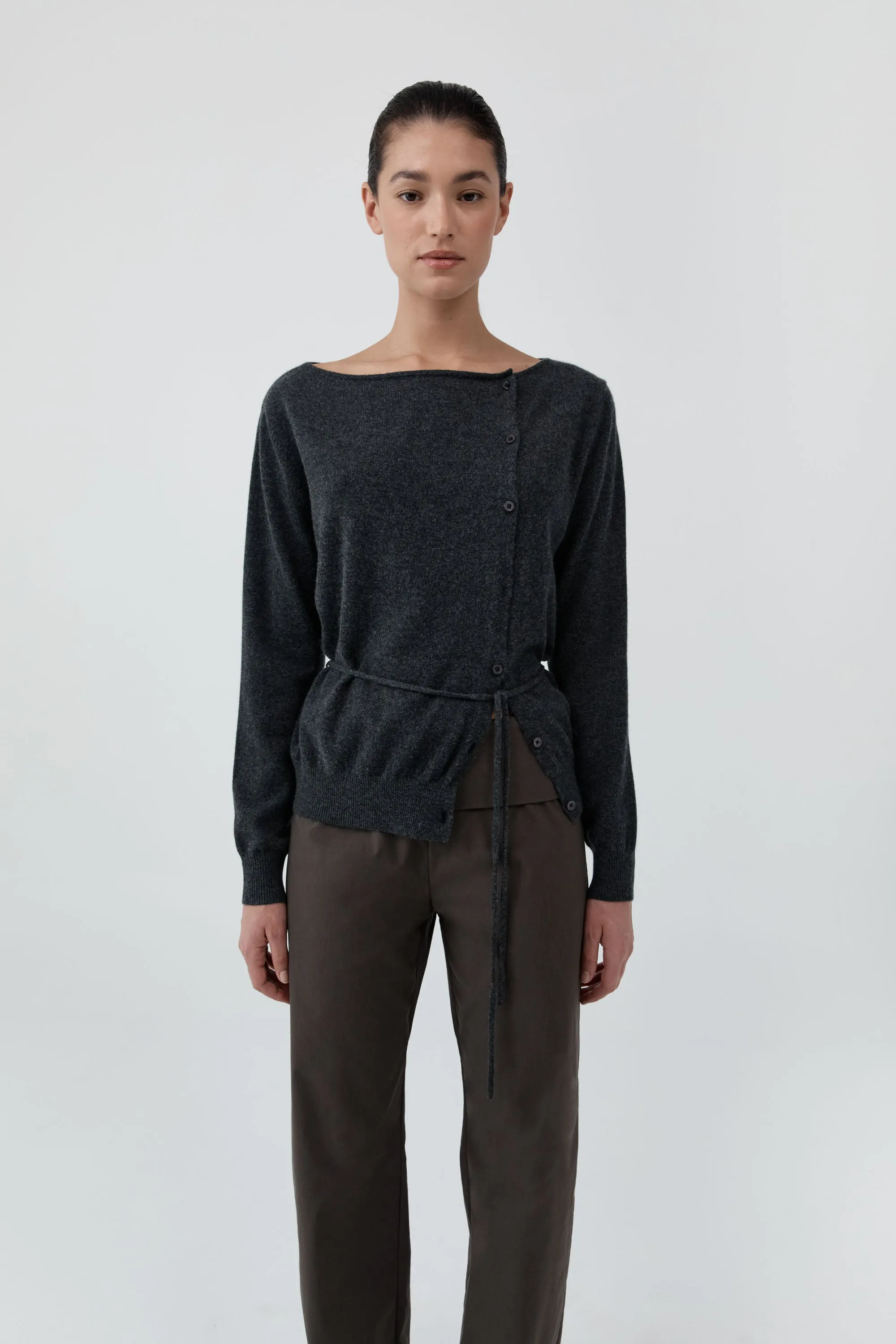 Cashmere Asymm Cardigan - Charcoal Melange sold by St. Agni