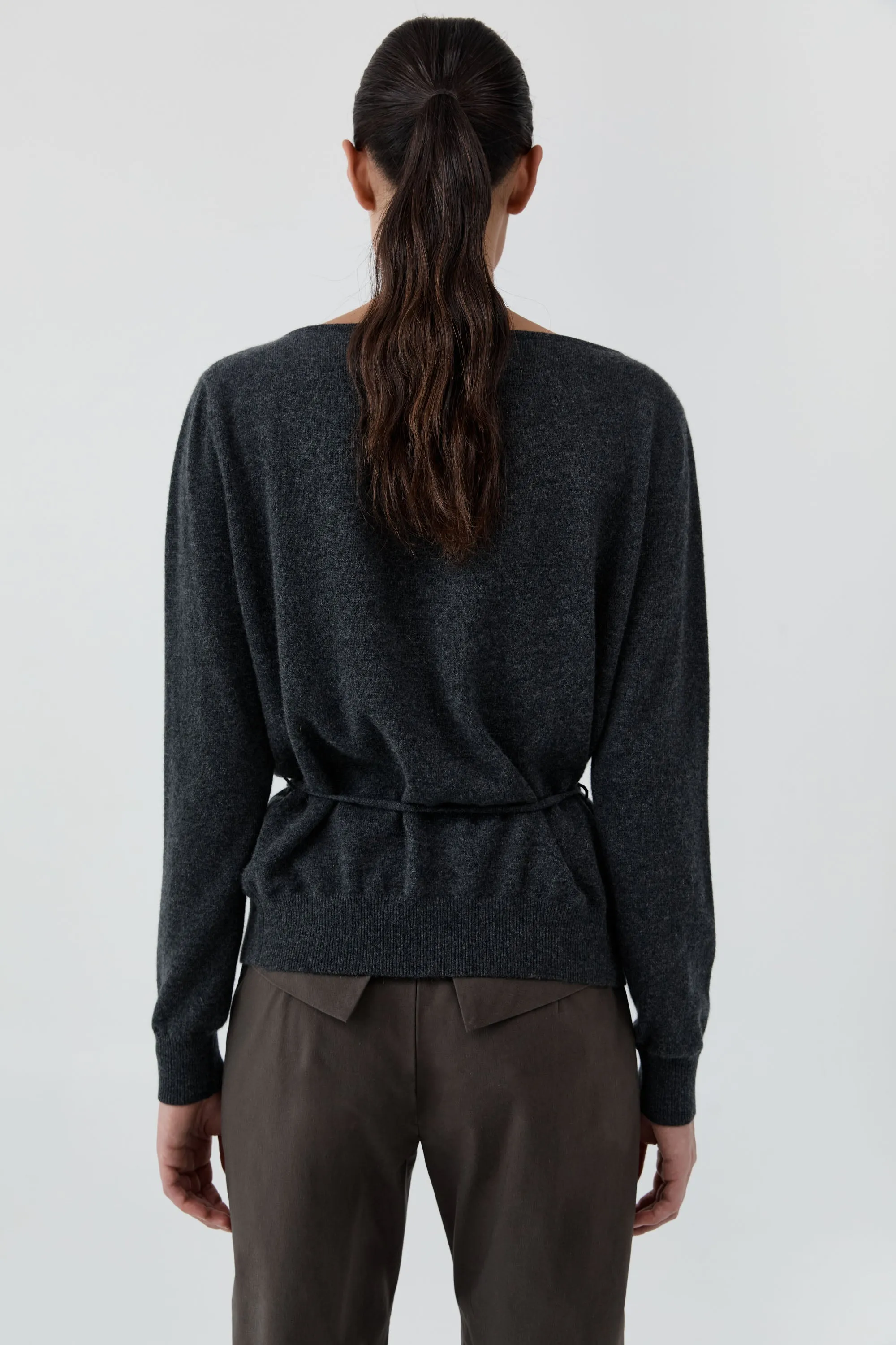 Cashmere Asymm Cardigan - Charcoal Melange sold by St. Agni product image thumbnail 4