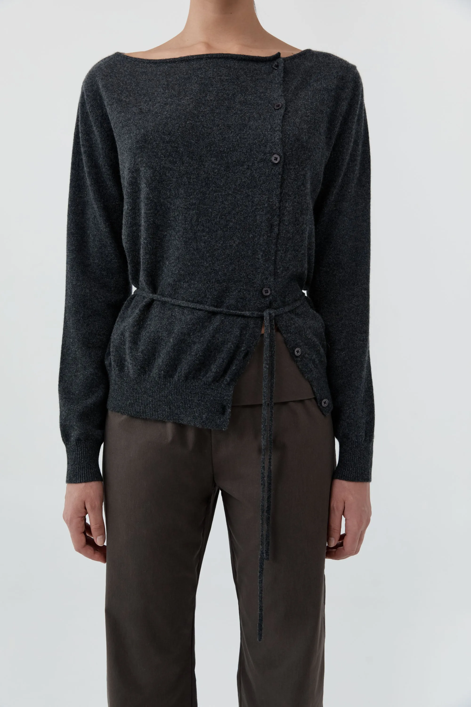 Cashmere Asymm Cardigan - Charcoal Melange sold by St. Agni product image thumbnail 5
