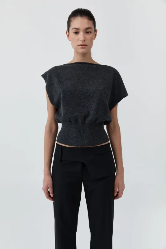 Cashmere Asymm Top - Charcoal Melange made by St. Agni