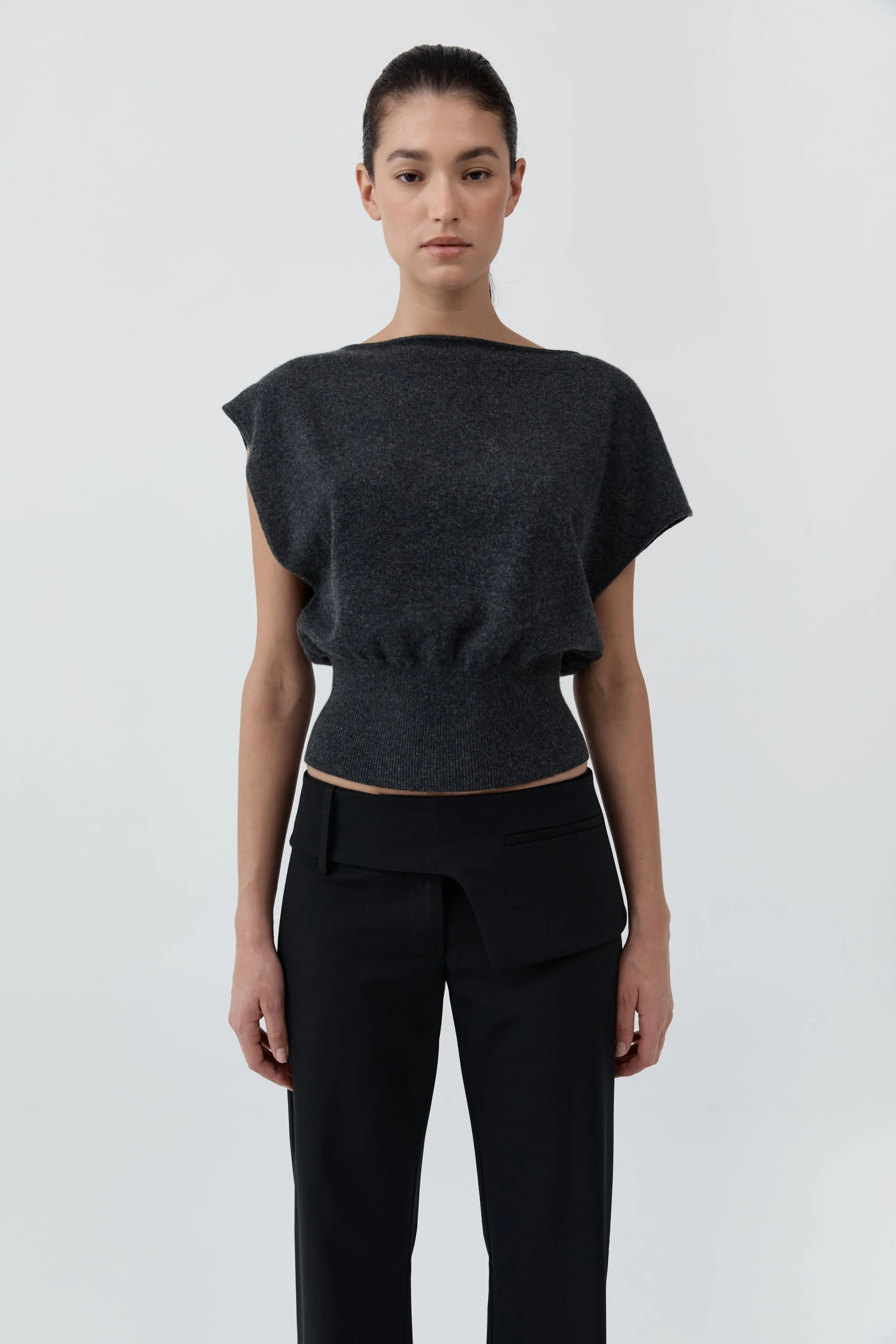 Cashmere Asymm Top - Charcoal Melange sold by St. Agni