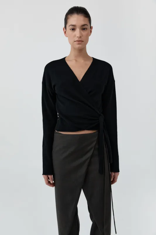 Cashmere Wrap Cardigan - Black made by St. Agni