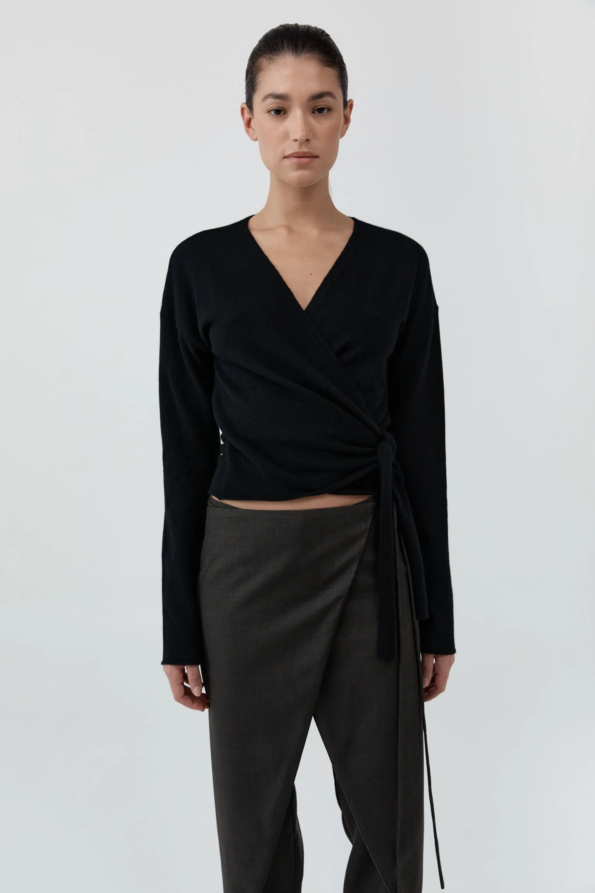 Cashmere Wrap Cardigan - Black sold by St. Agni