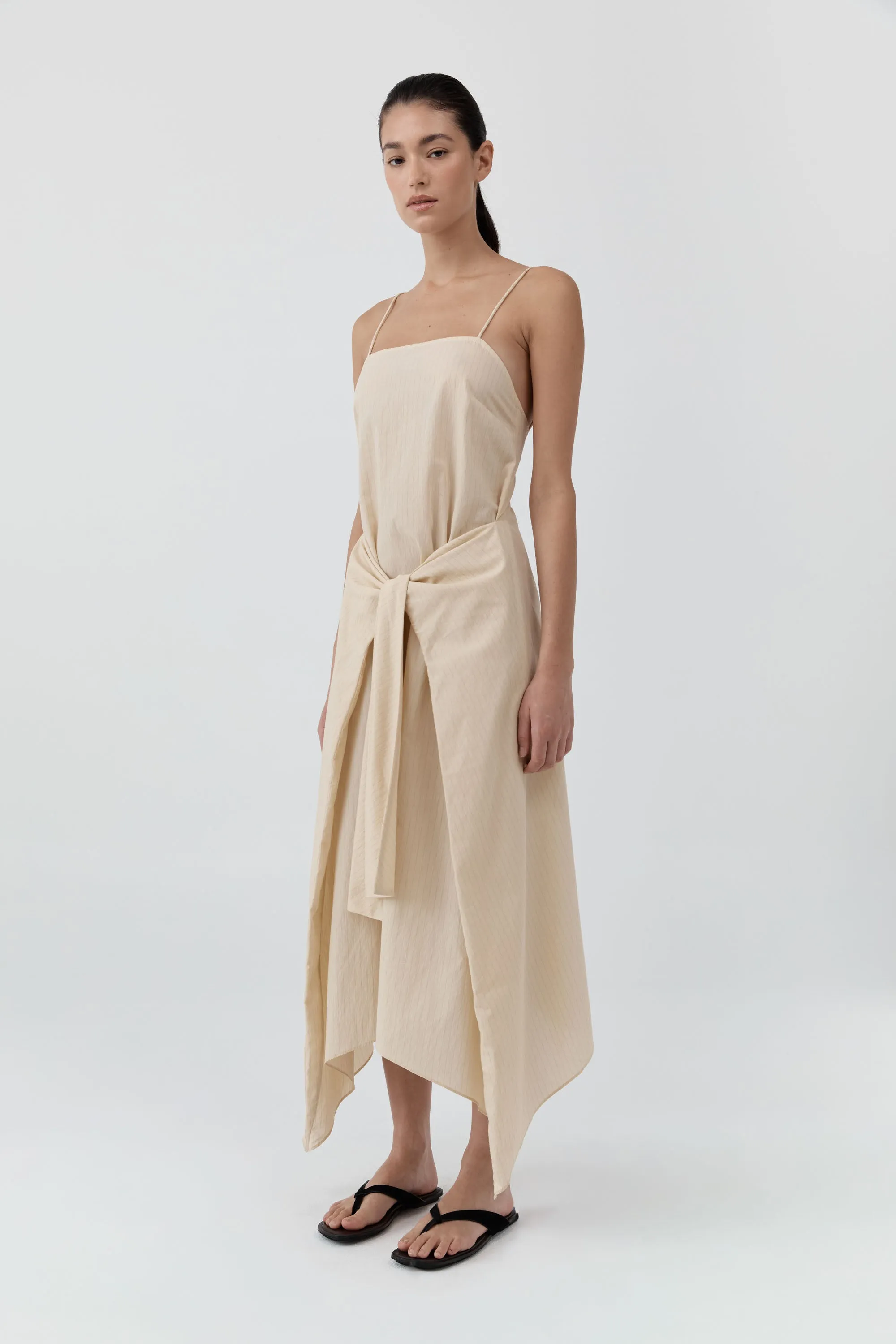 Pinstripe Relaxed Cocoon Dress - Straw sold by St. Agni product image thumbnail 5
