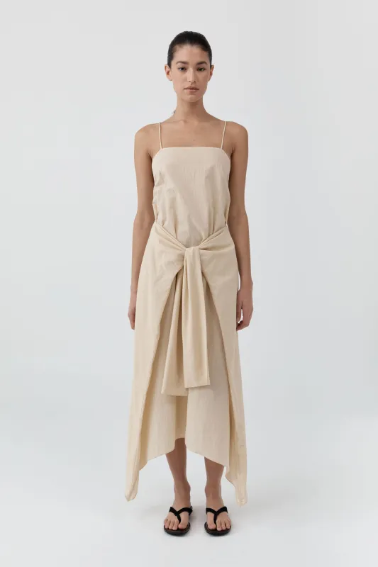 Pinstripe Relaxed Cocoon Dress - Straw made by St. Agni