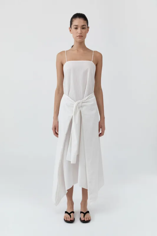 Pinstripe Relaxed Cocoon Dress - White made by St. Agni