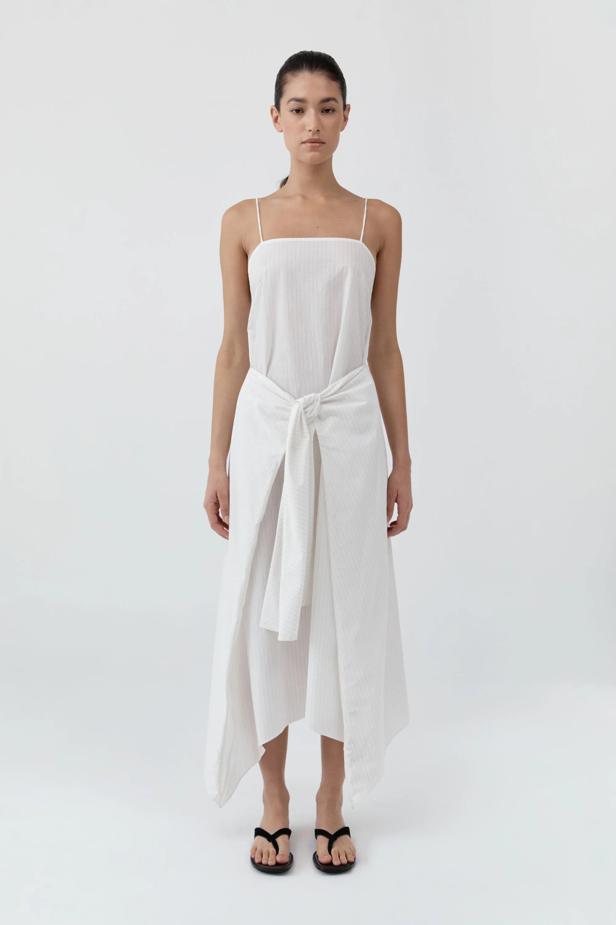 Pinstripe Relaxed Cocoon Dress - White sold by St. Agni