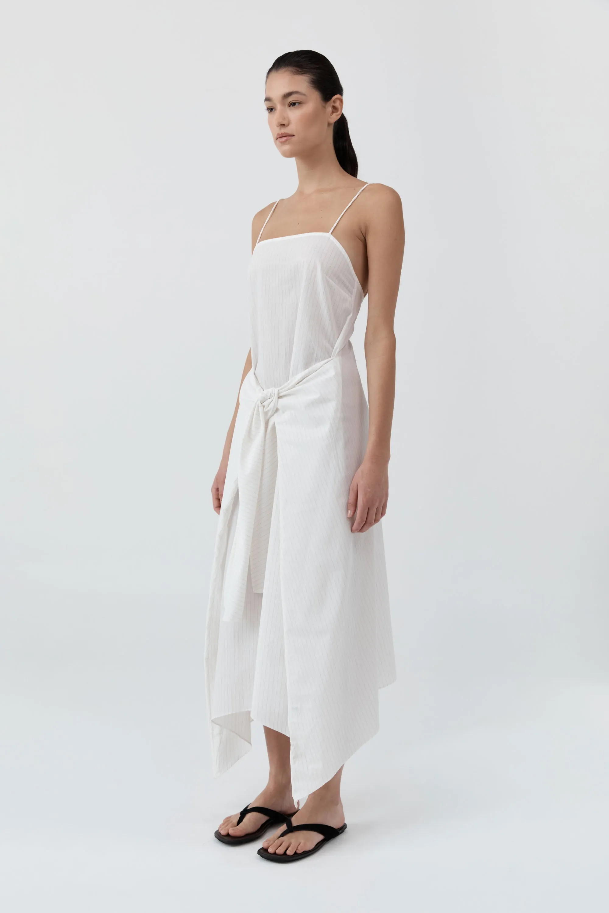 Pinstripe Relaxed Cocoon Dress - White sold by St. Agni product image thumbnail 5