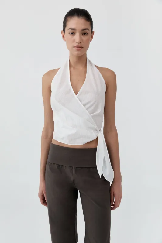 Pinstripe Halter Wrap Top - White made by St. Agni