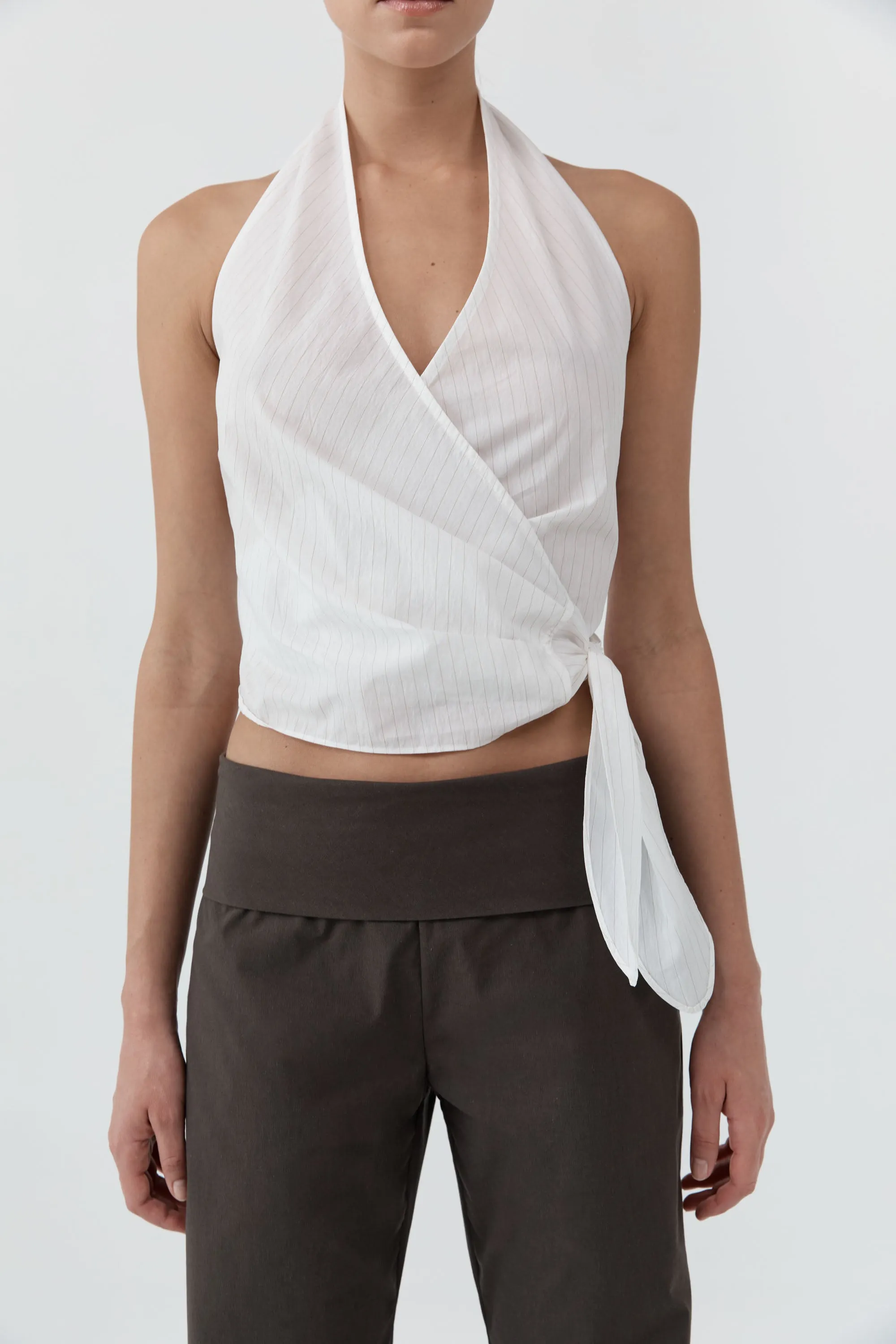 Pinstripe Halter Wrap Top - White sold by St. Agni product image thumbnail 5
