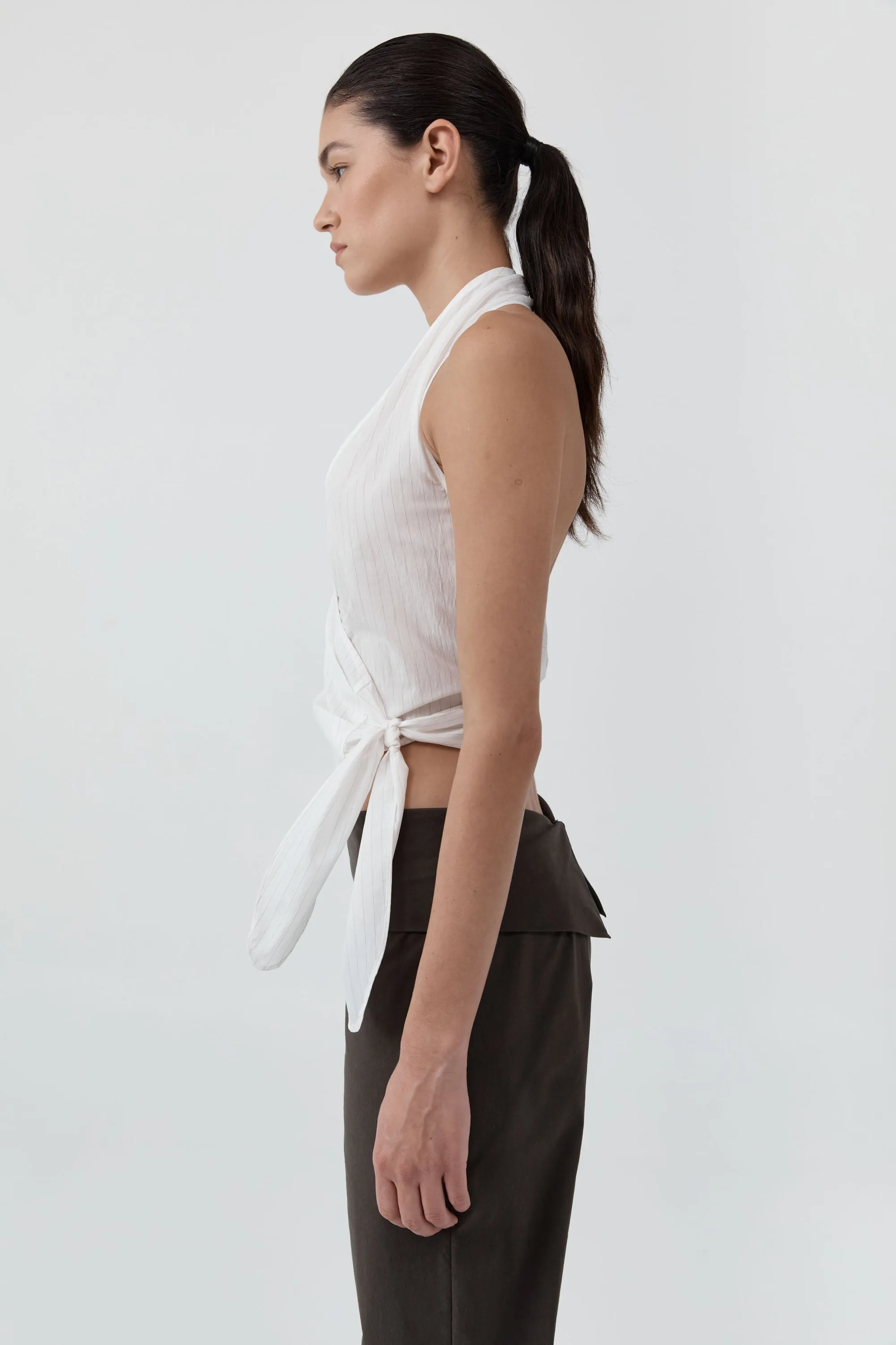 Pinstripe Halter Wrap Top - White sold by St. Agni product image thumbnail 3