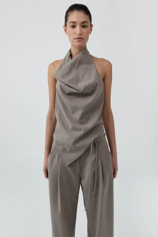 Wool Cowl Backless Top - Light Taupe made by St. Agni