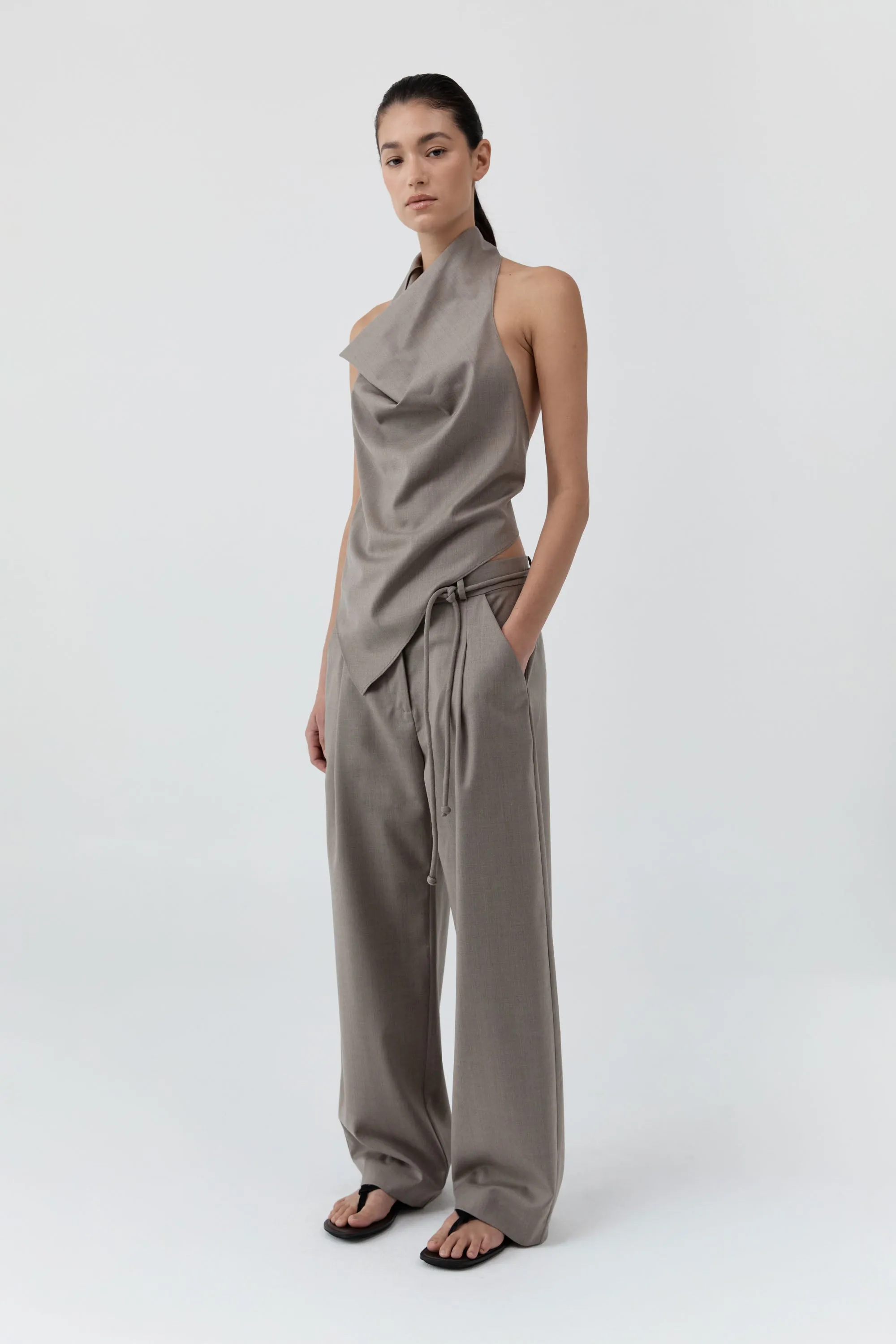 Wool Cowl Backless Top - Light Taupe sold by St. Agni product image thumbnail 5