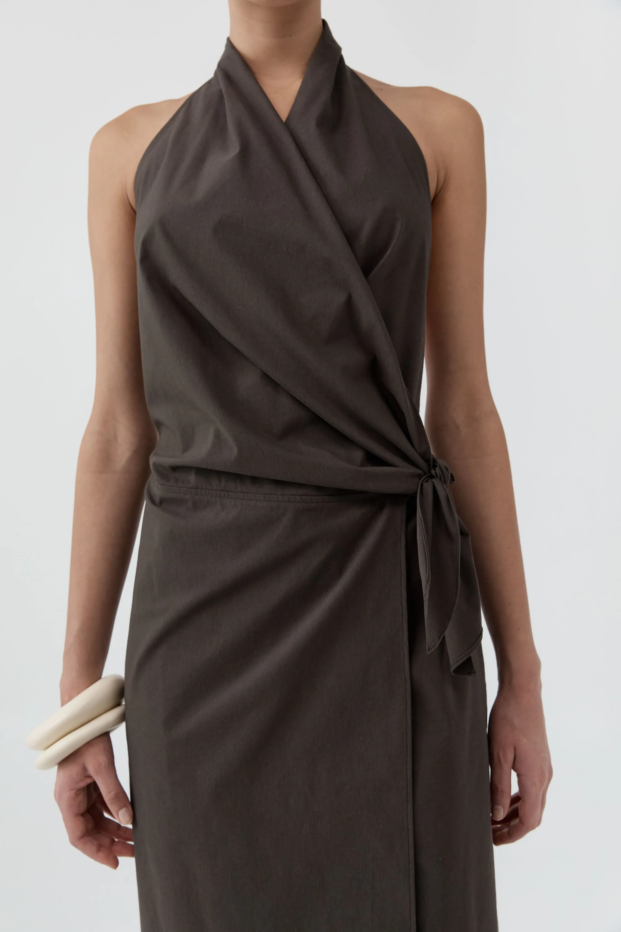 Halter Wrap Backless Dress - Wood sold by St. Agni product image thumbnail 5
