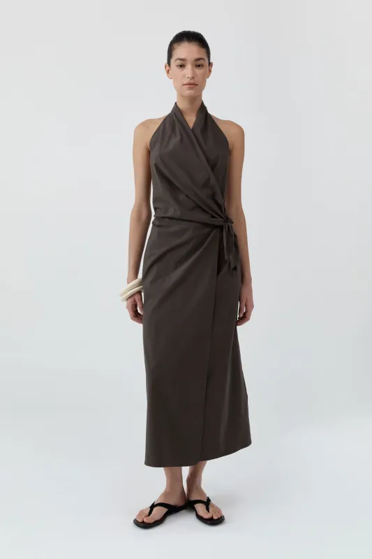 Halter Wrap Backless Dress - Wood made by St. Agni