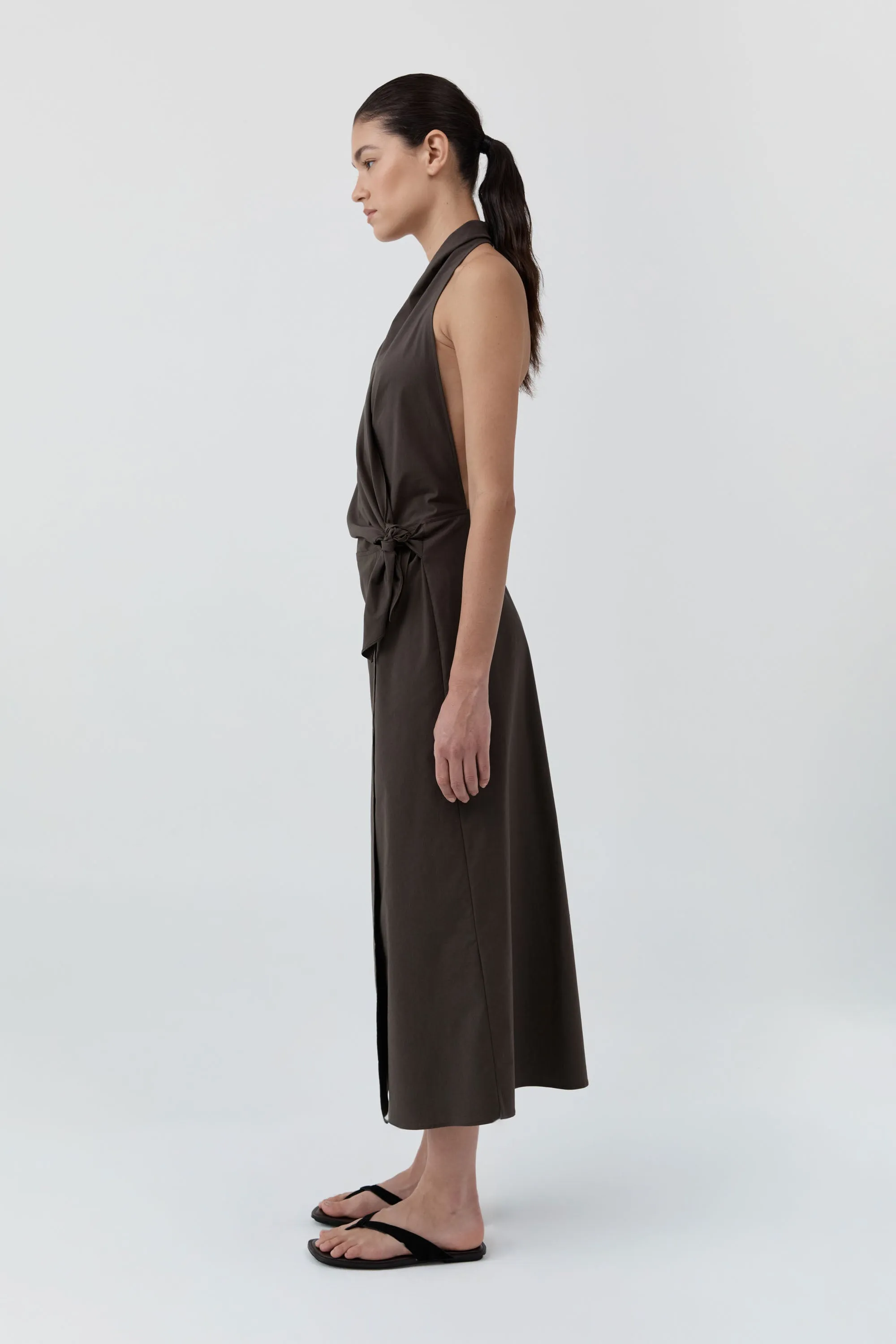 Halter Wrap Backless Dress - Wood sold by St. Agni product image thumbnail 3