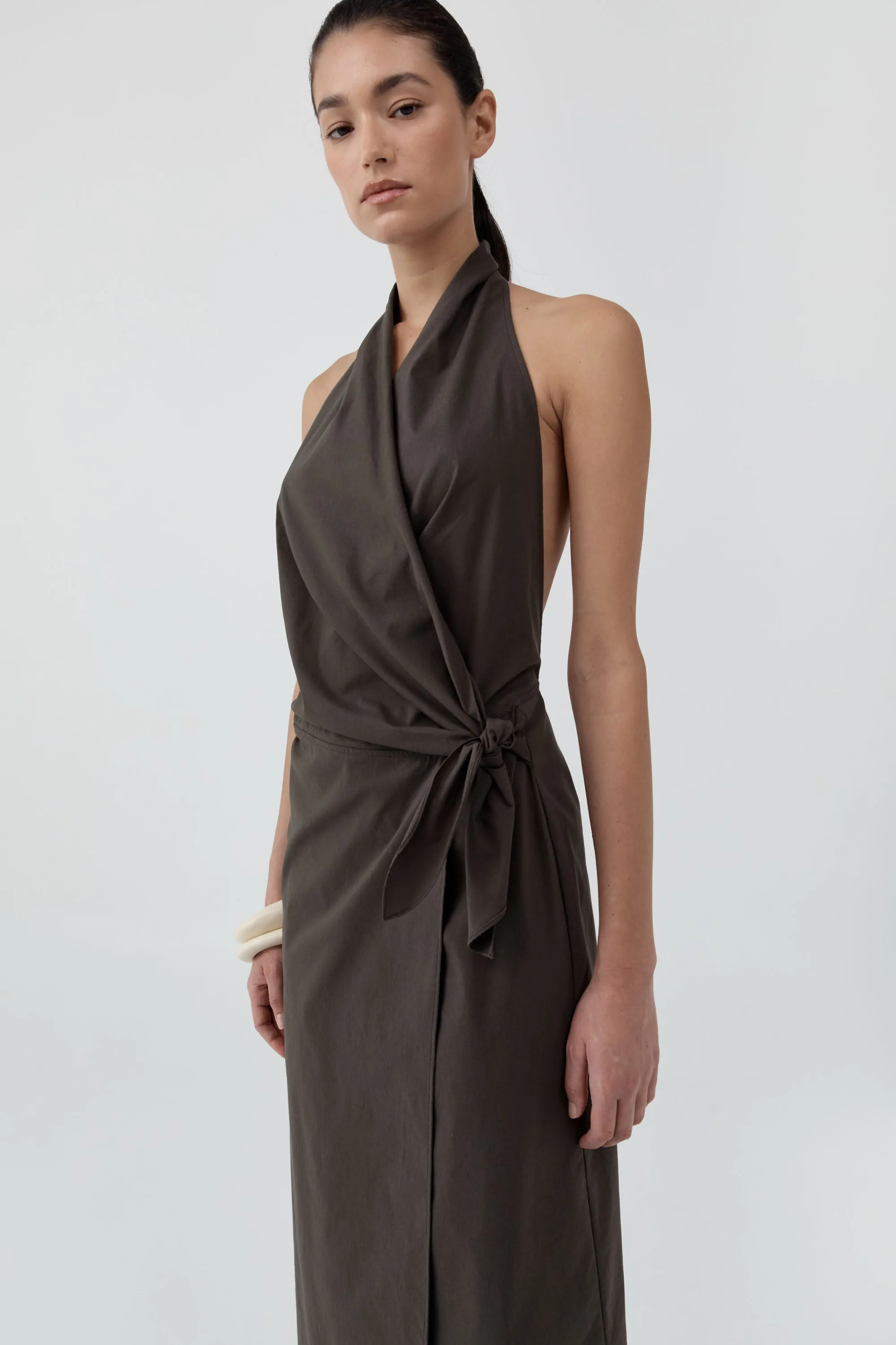 Halter Wrap Backless Dress - Wood sold by St. Agni product image thumbnail 2