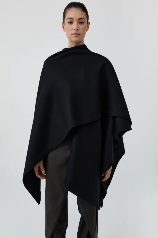Wool Twill Poncho - Black made by St. Agni