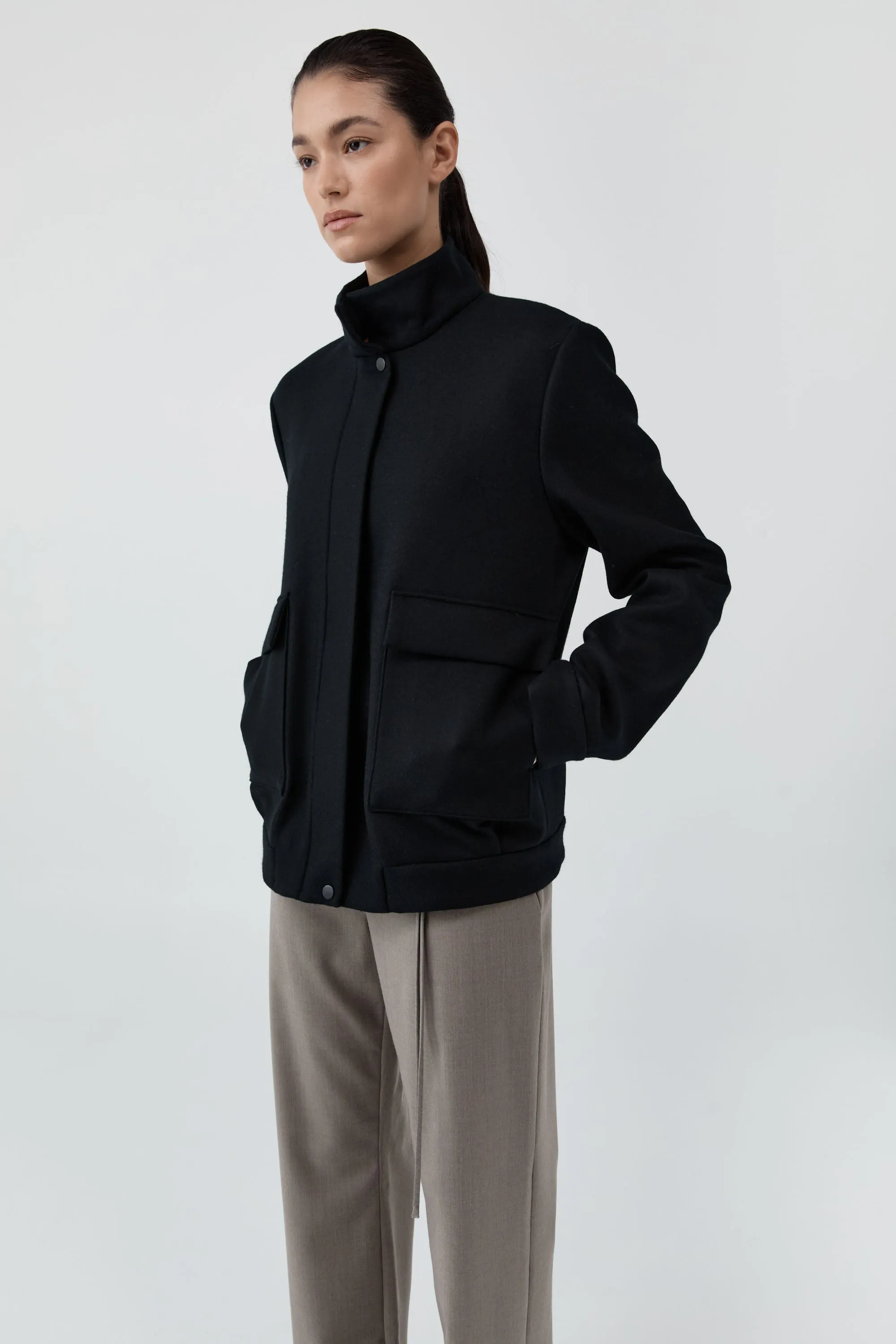 Wool Longline Bomber Jacket - Black sold by St. Agni product image thumbnail 5