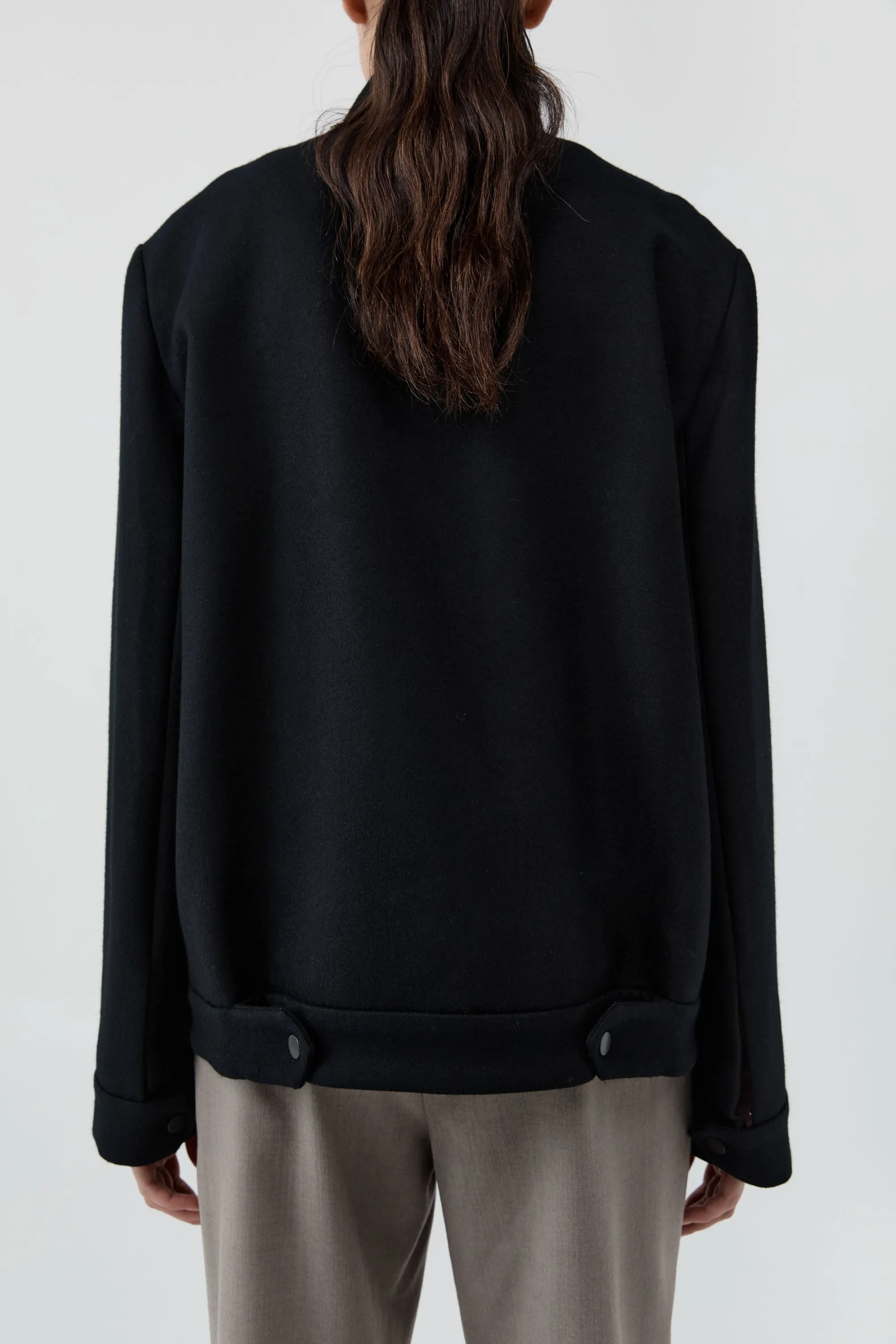 Wool Longline Bomber Jacket - Black sold by St. Agni product image thumbnail 4
