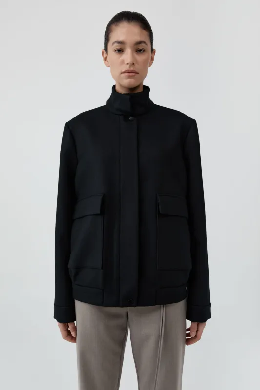 Wool Longline Bomber Jacket - Black made by St. Agni