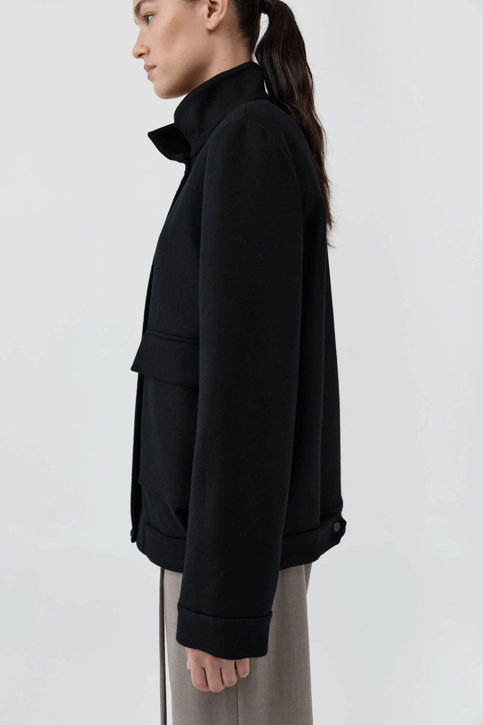 Wool Longline Bomber Jacket - Black sold by St. Agni product image thumbnail 3