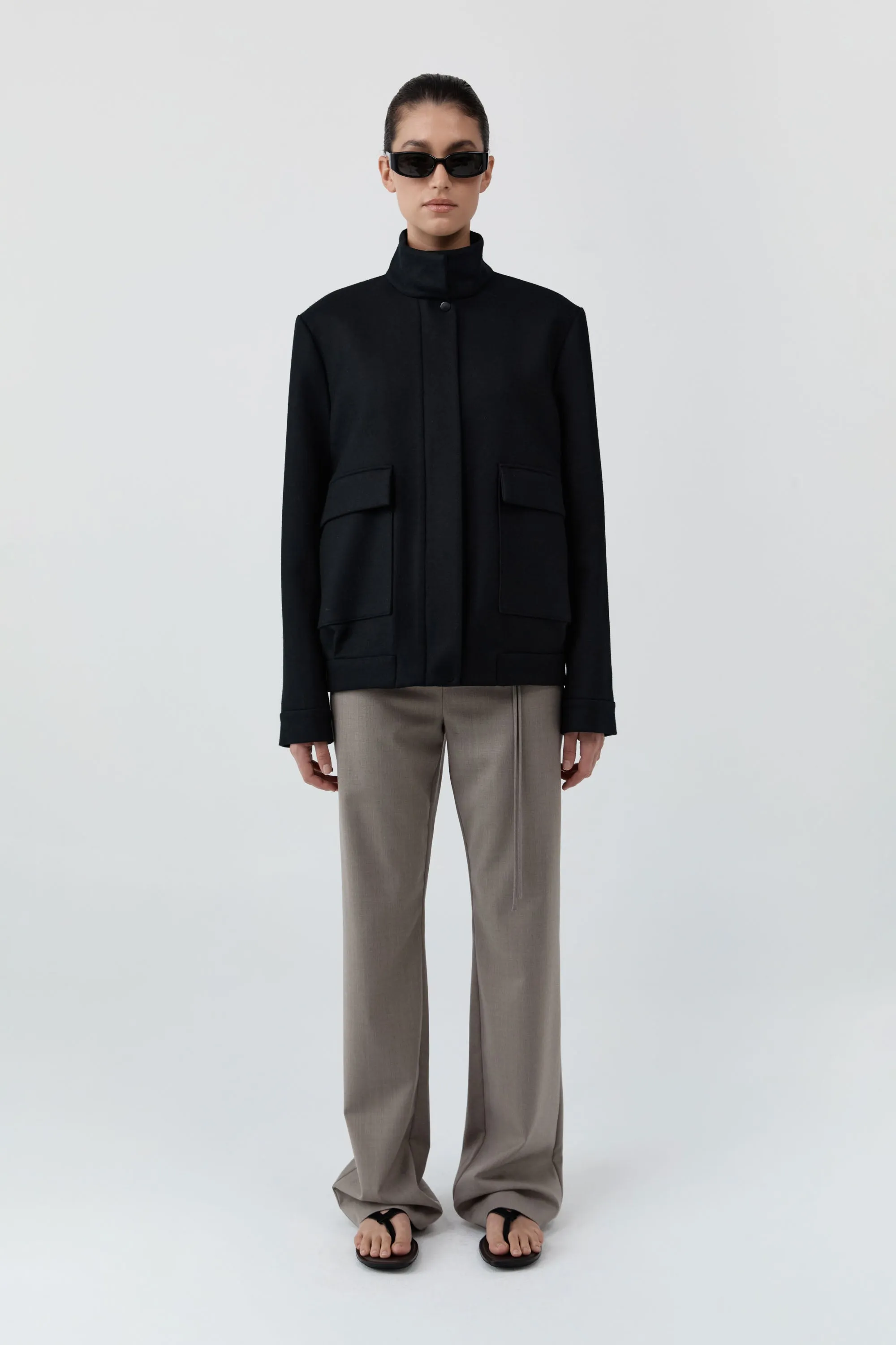 Wool Longline Bomber Jacket - Black sold by St. Agni product image thumbnail 2