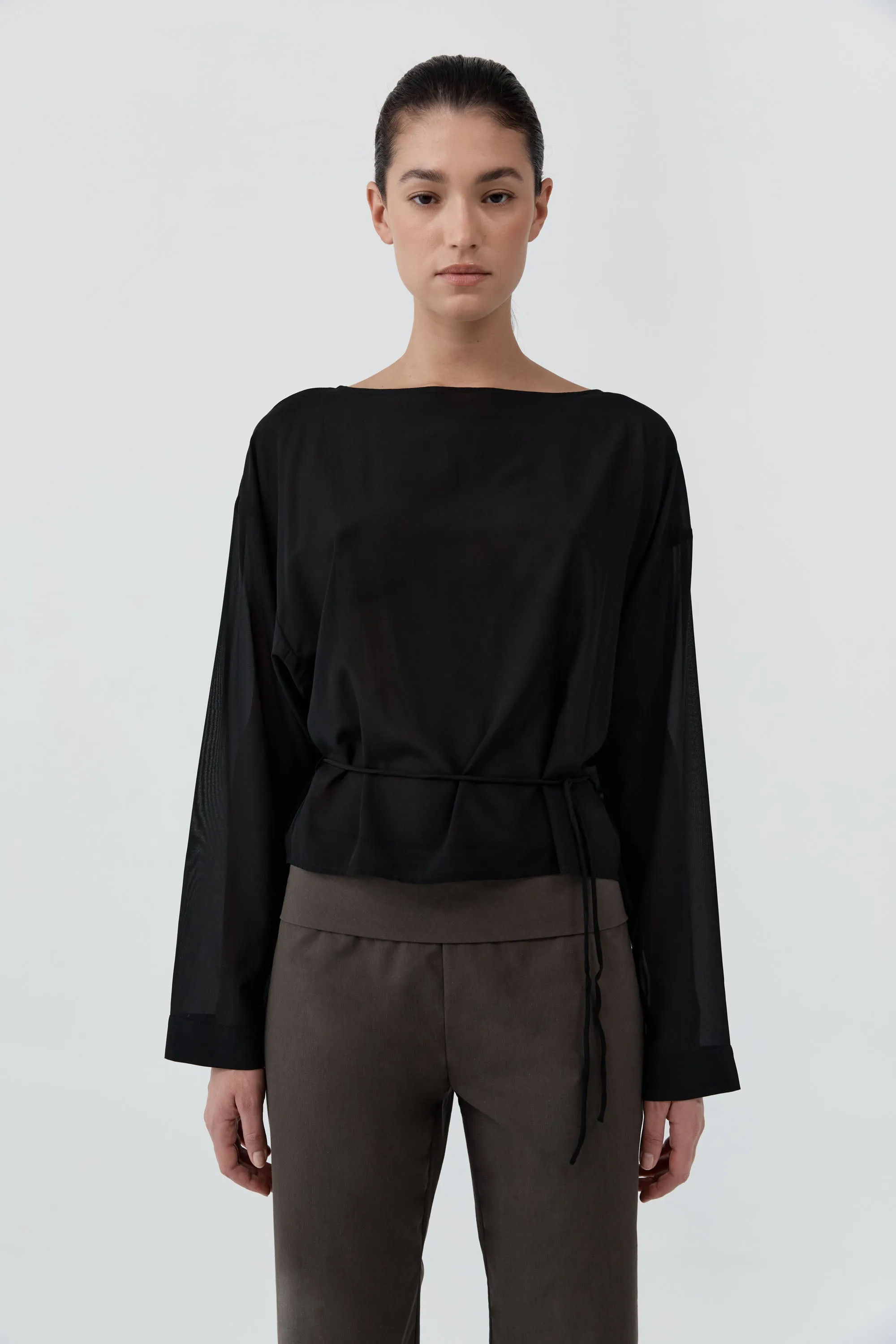 Stretch Silk Bateau Top - Black sold by St. Agni