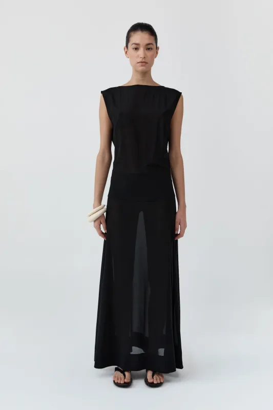 Stretch Silk Bateau Dress - Black made by St. Agni